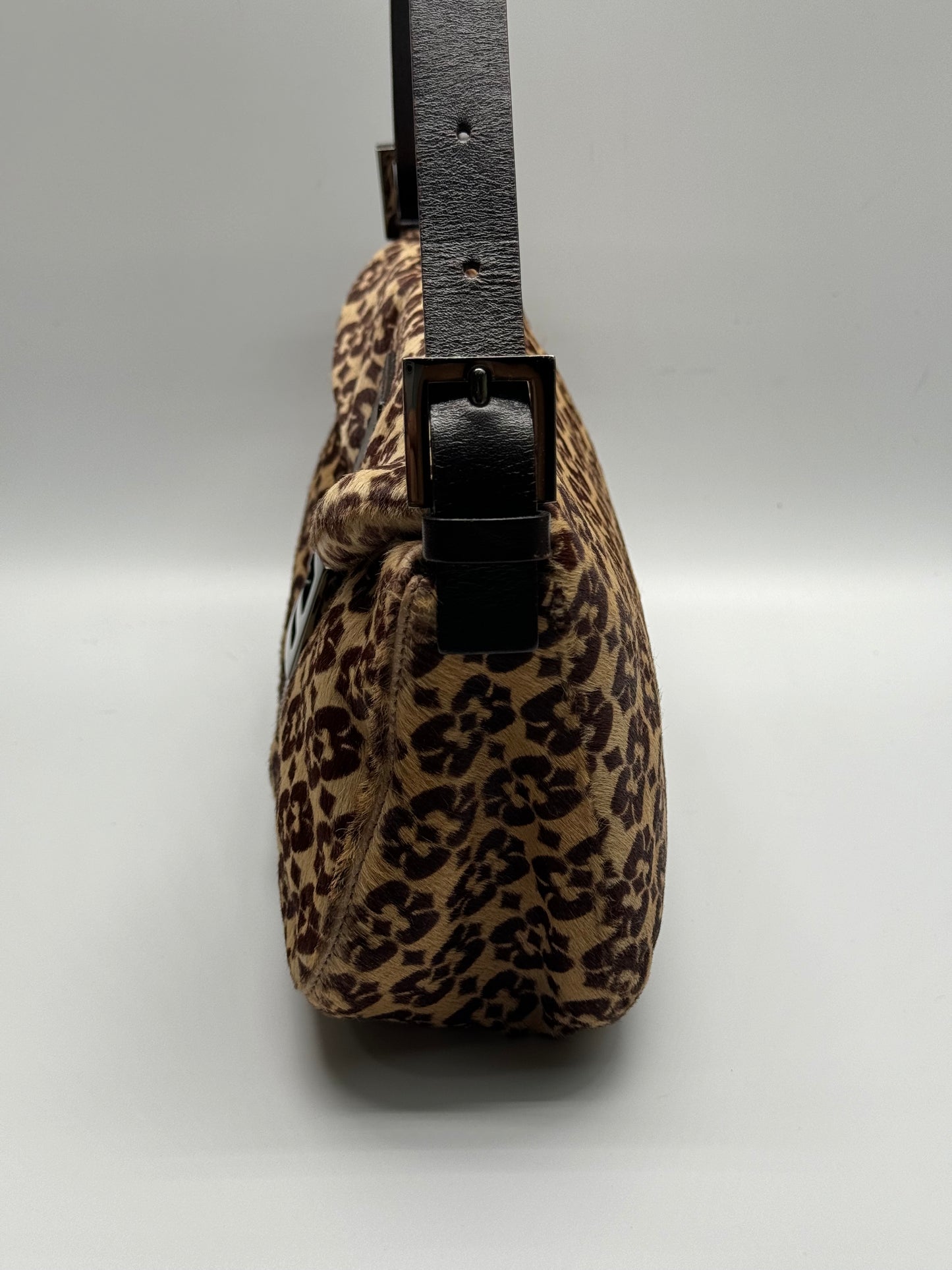 Authentic FENDI Calf Pony Hair Double Flap Baguette Bag