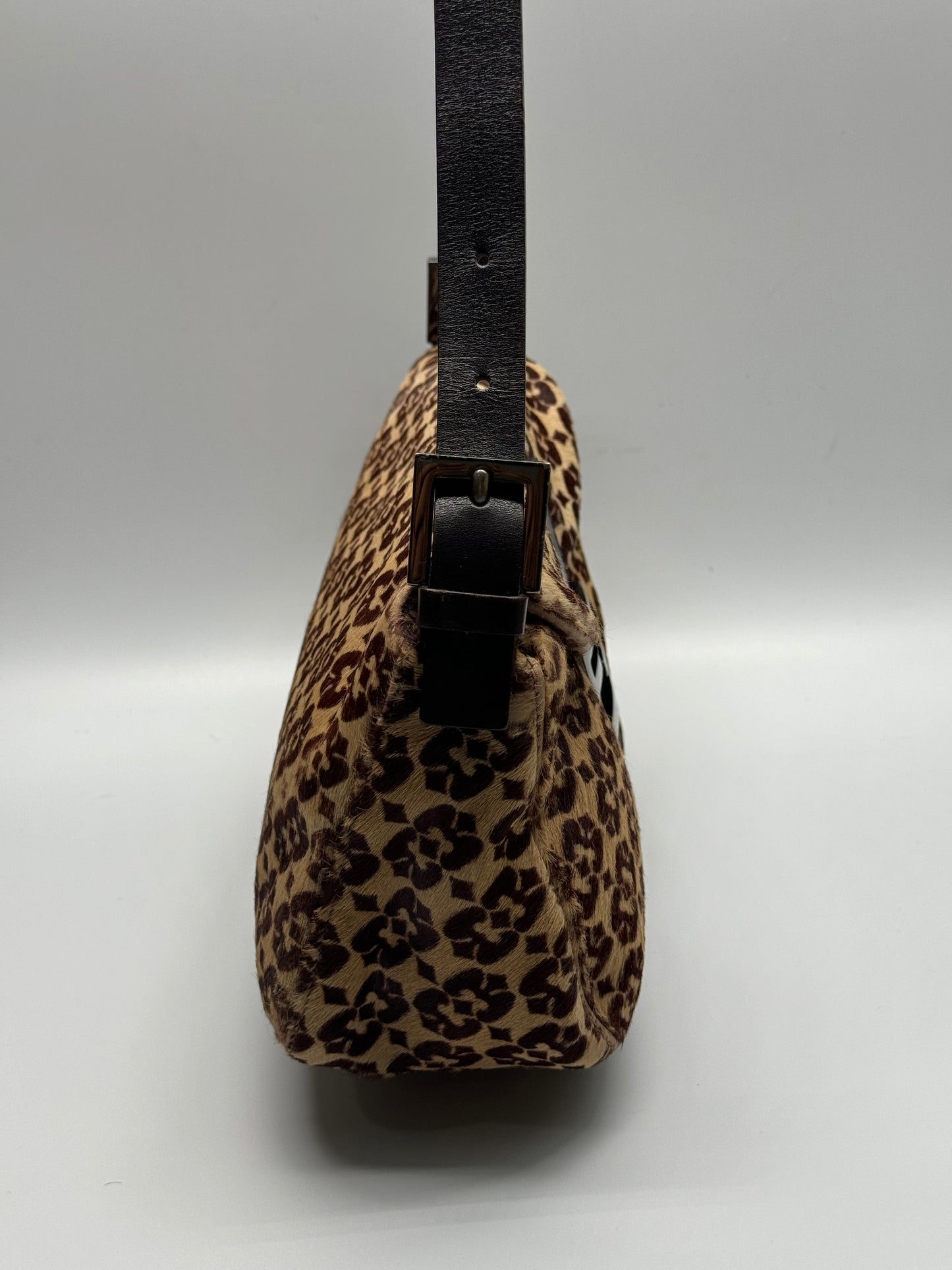 Authentic FENDI Calf Pony Hair Double Flap Baguette Bag