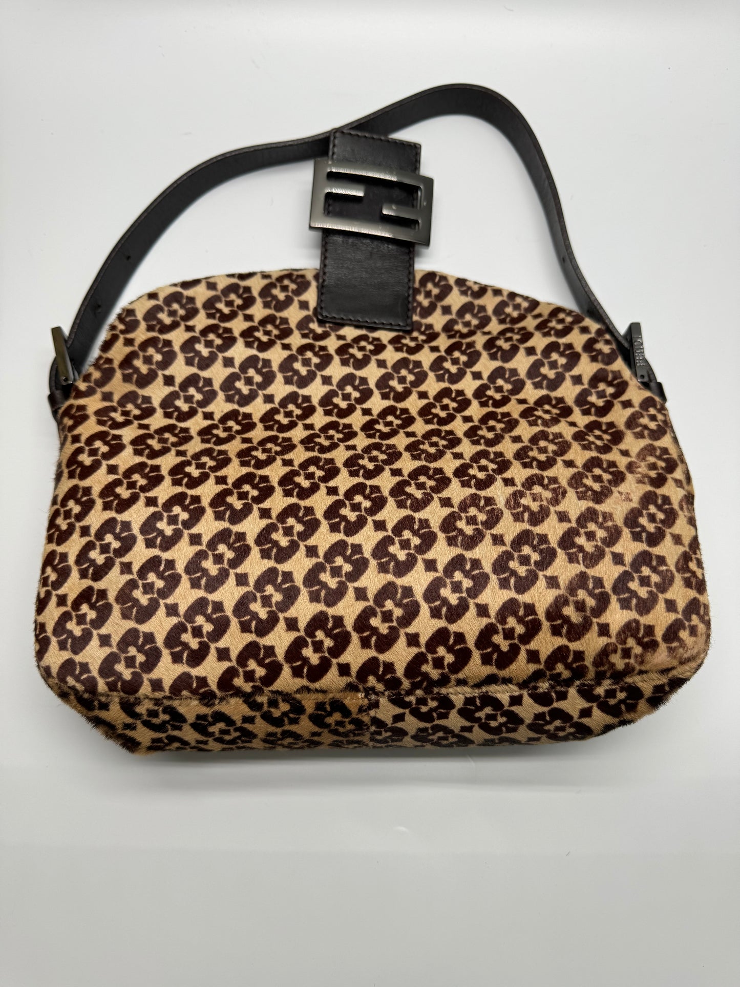 Authentic FENDI Calf Pony Hair Double Flap Baguette Bag