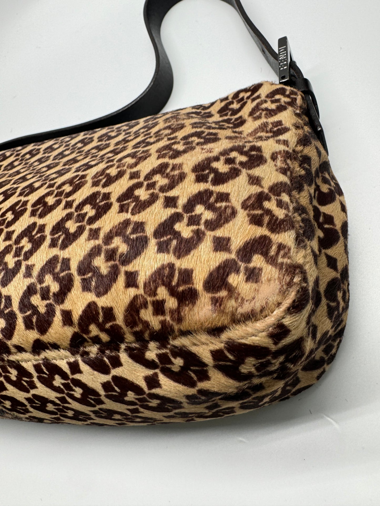 Authentic FENDI Calf Pony Hair Double Flap Baguette Bag