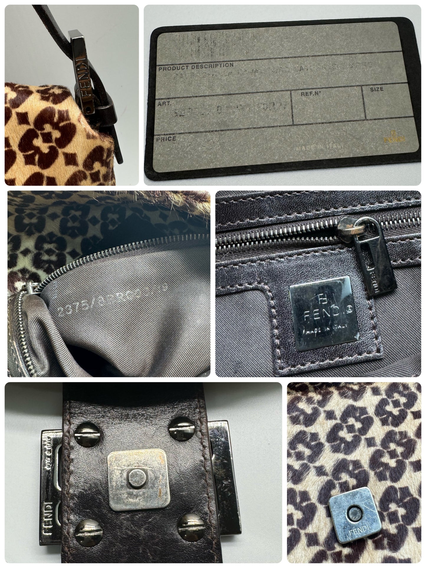 Authentic FENDI Calf Pony Hair Double Flap Baguette Bag