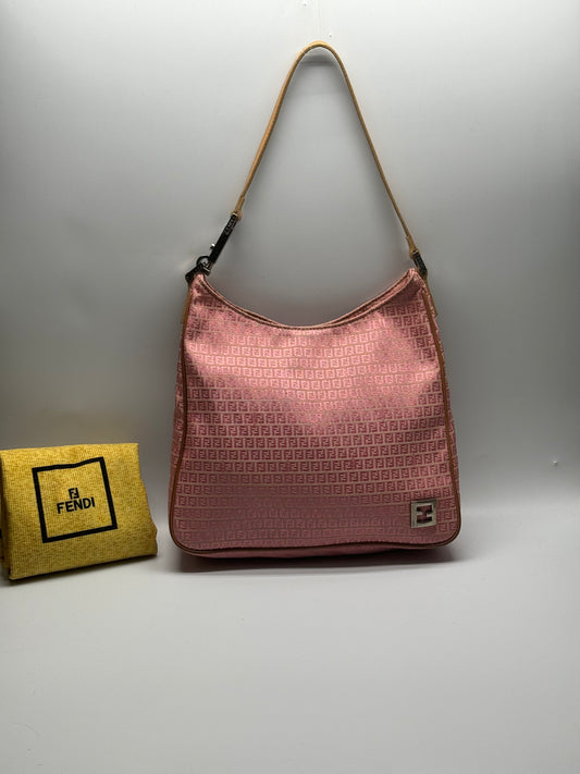 Authentic Fendi Zucca Jacquard Pink & Beige Shoulder Bag