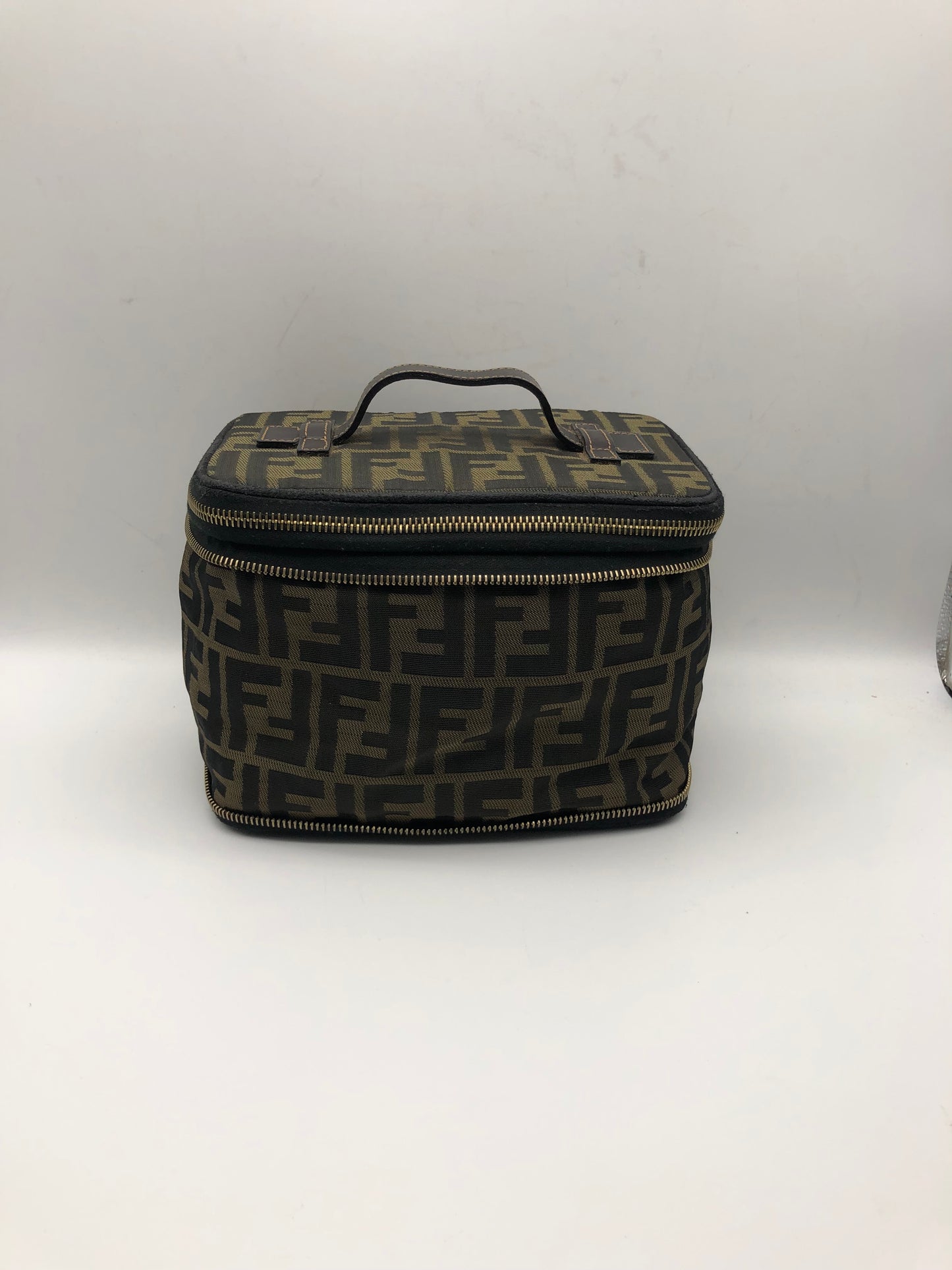 Authentic Fendi Vanity Makeup Foldable Pouch Brown FF Zucca Handbag
