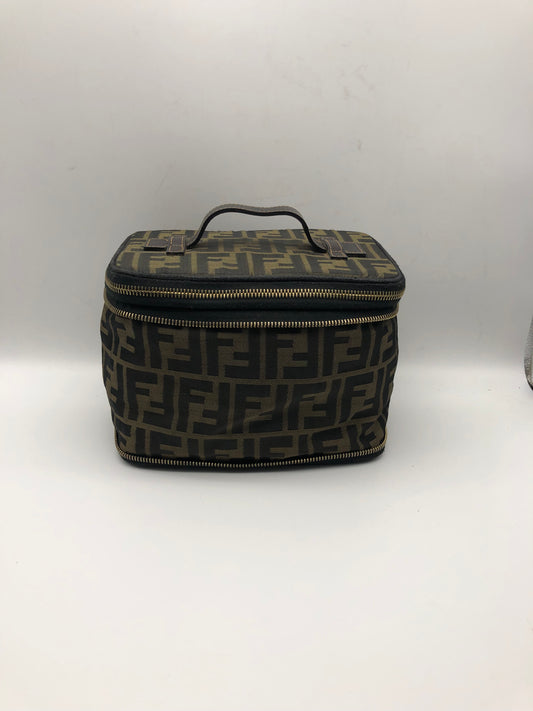 Authentic Fendi Vanity Makeup Foldable Pouch Brown FF Zucca Handbag