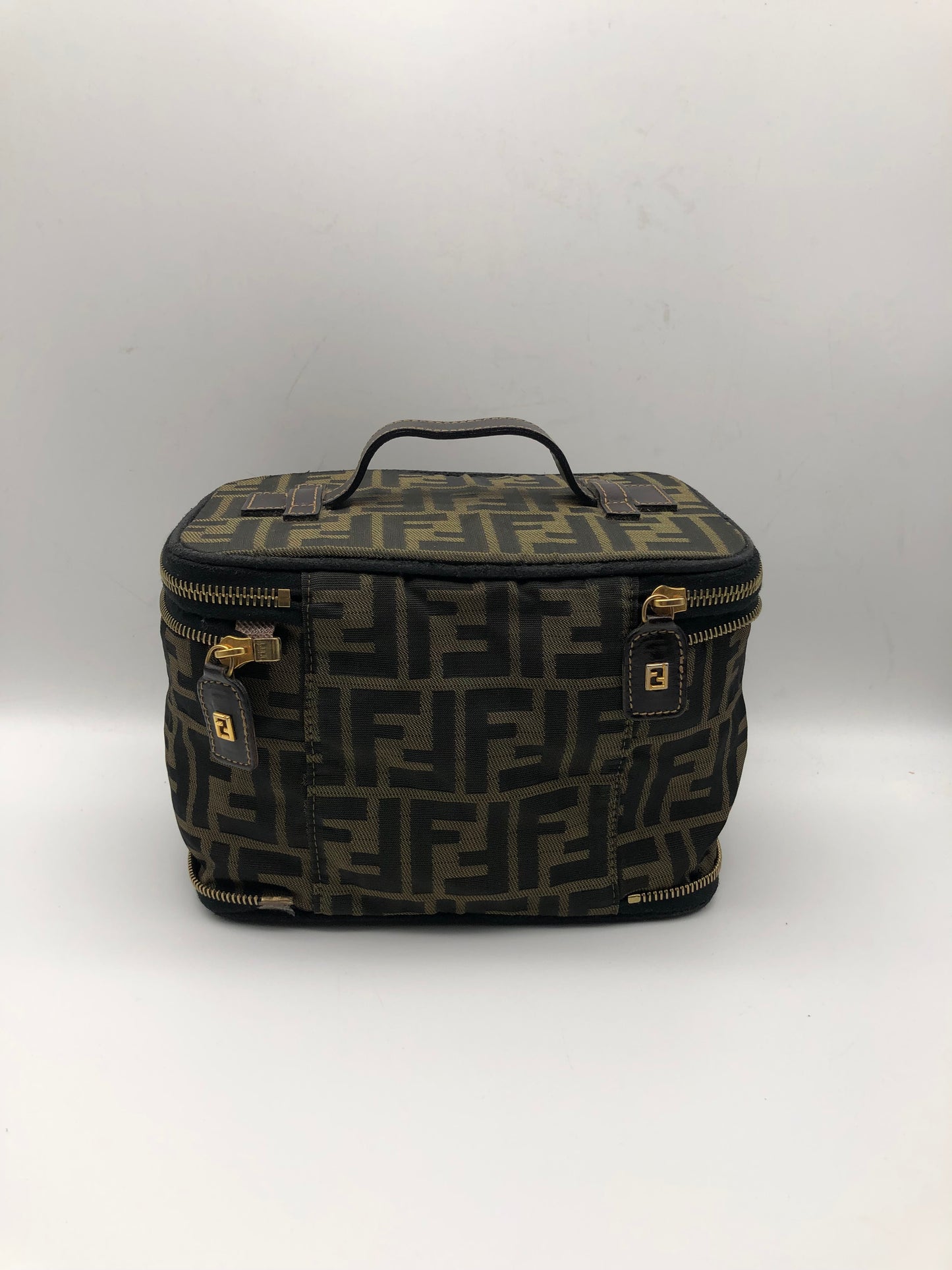 Authentic Fendi Vanity Makeup Foldable Pouch Brown FF Zucca Handbag