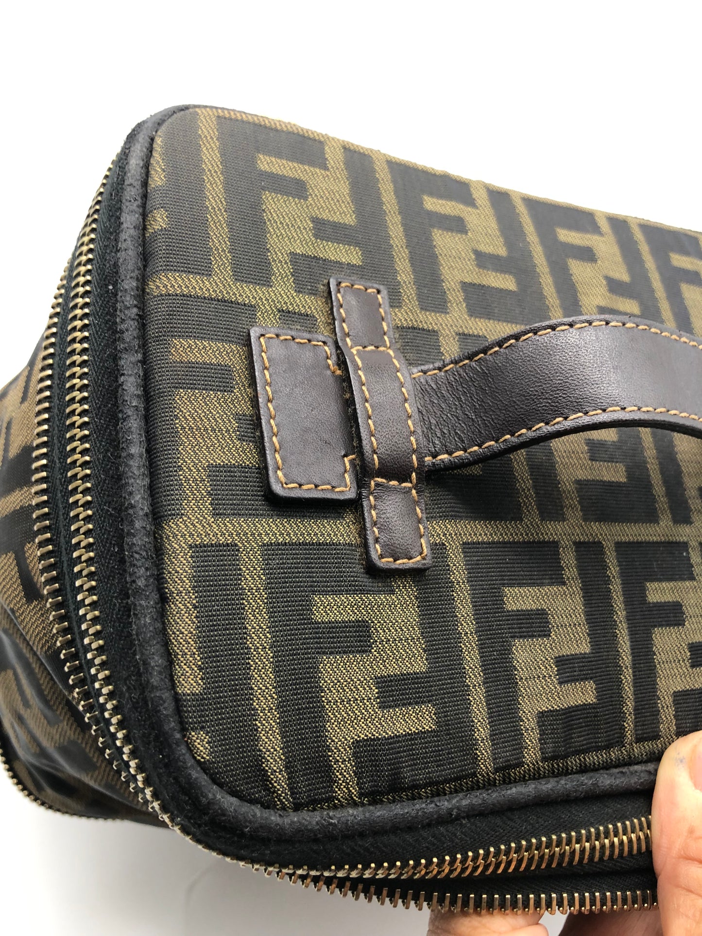 Authentic Fendi Vanity Makeup Foldable Pouch Brown FF Zucca Handbag