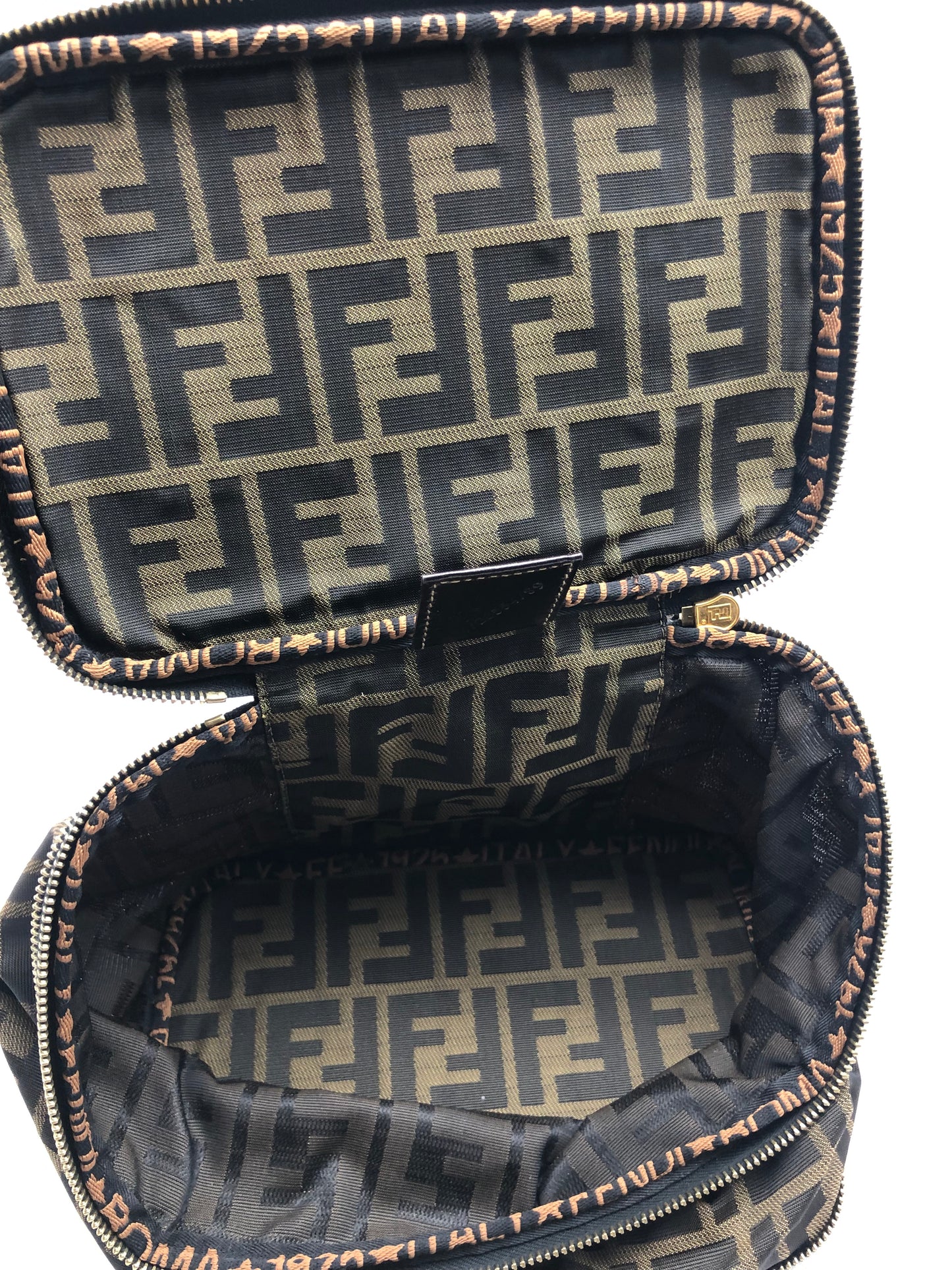 Authentic Fendi Vanity Makeup Foldable Pouch Brown FF Zucca Handbag