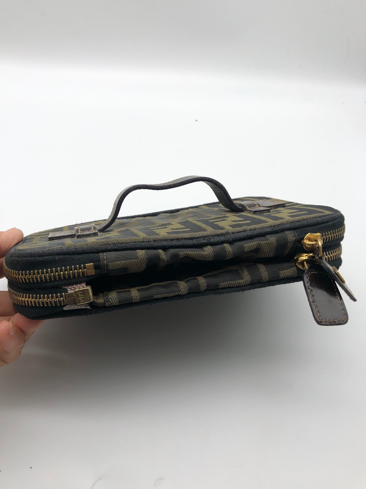 Authentic Fendi Vanity Makeup Foldable Pouch Brown FF Zucca Handbag