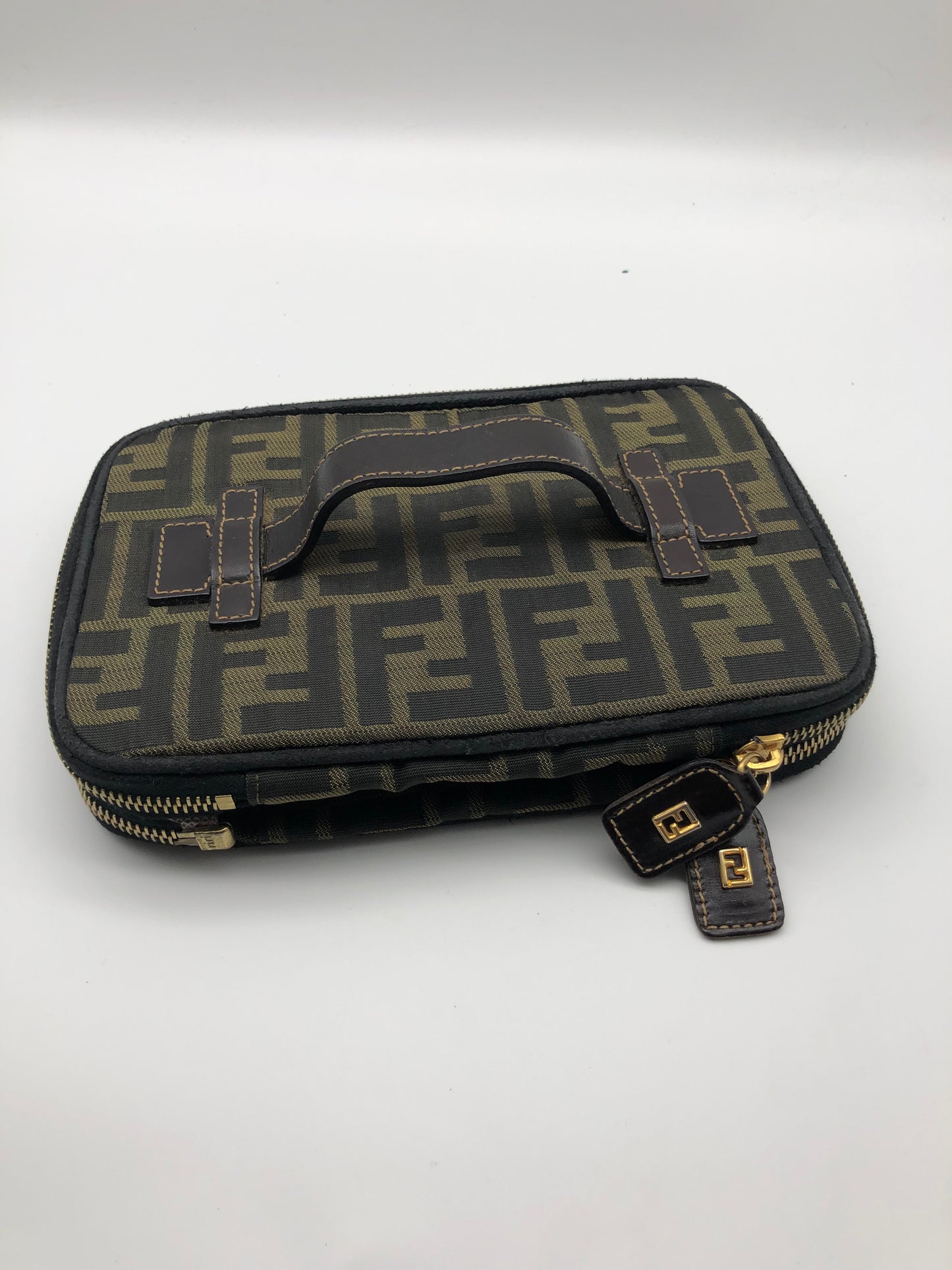 Authentic Fendi Vanity Makeup Foldable Pouch Brown FF Zucca Handbag