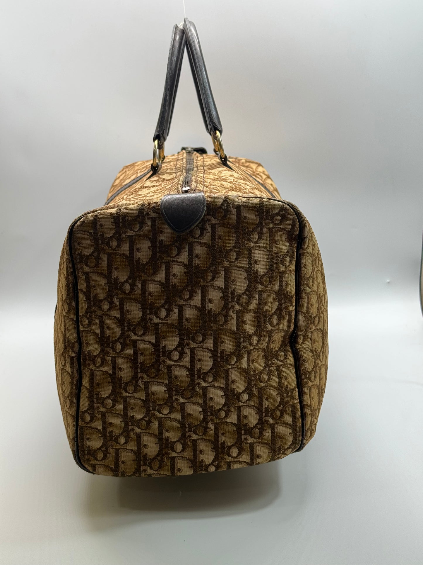 Authentic Christian Dior Brown Trotter Jacquard Cloth Boston 40 Travel Bag