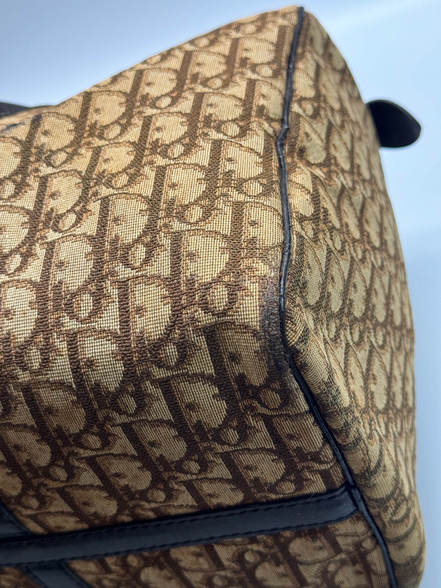 Authentic Christian Dior Brown Trotter Jacquard Cloth Boston 40 Travel Bag