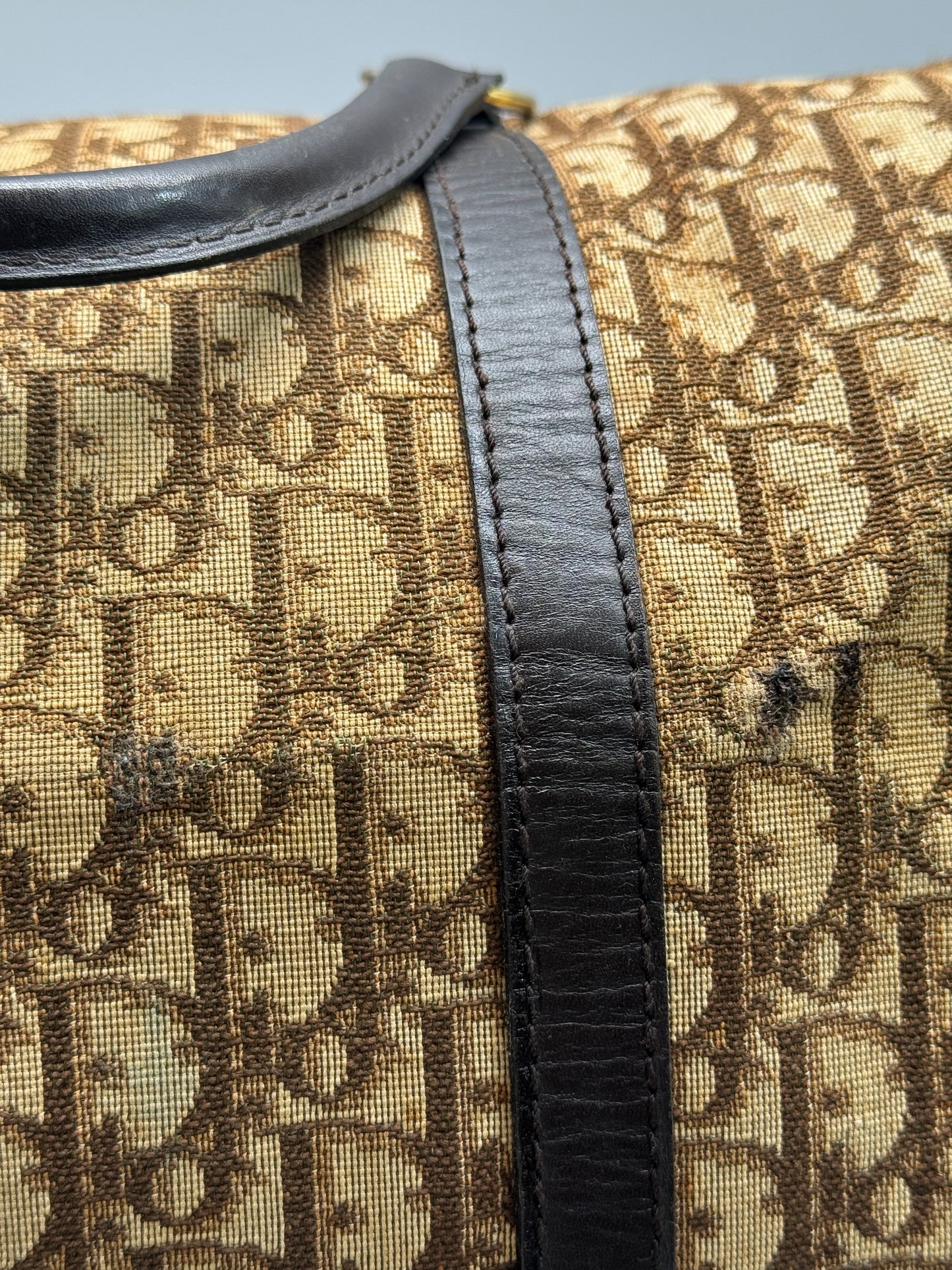 Authentic Christian Dior Brown Trotter Jacquard Cloth Boston 40 Travel Bag