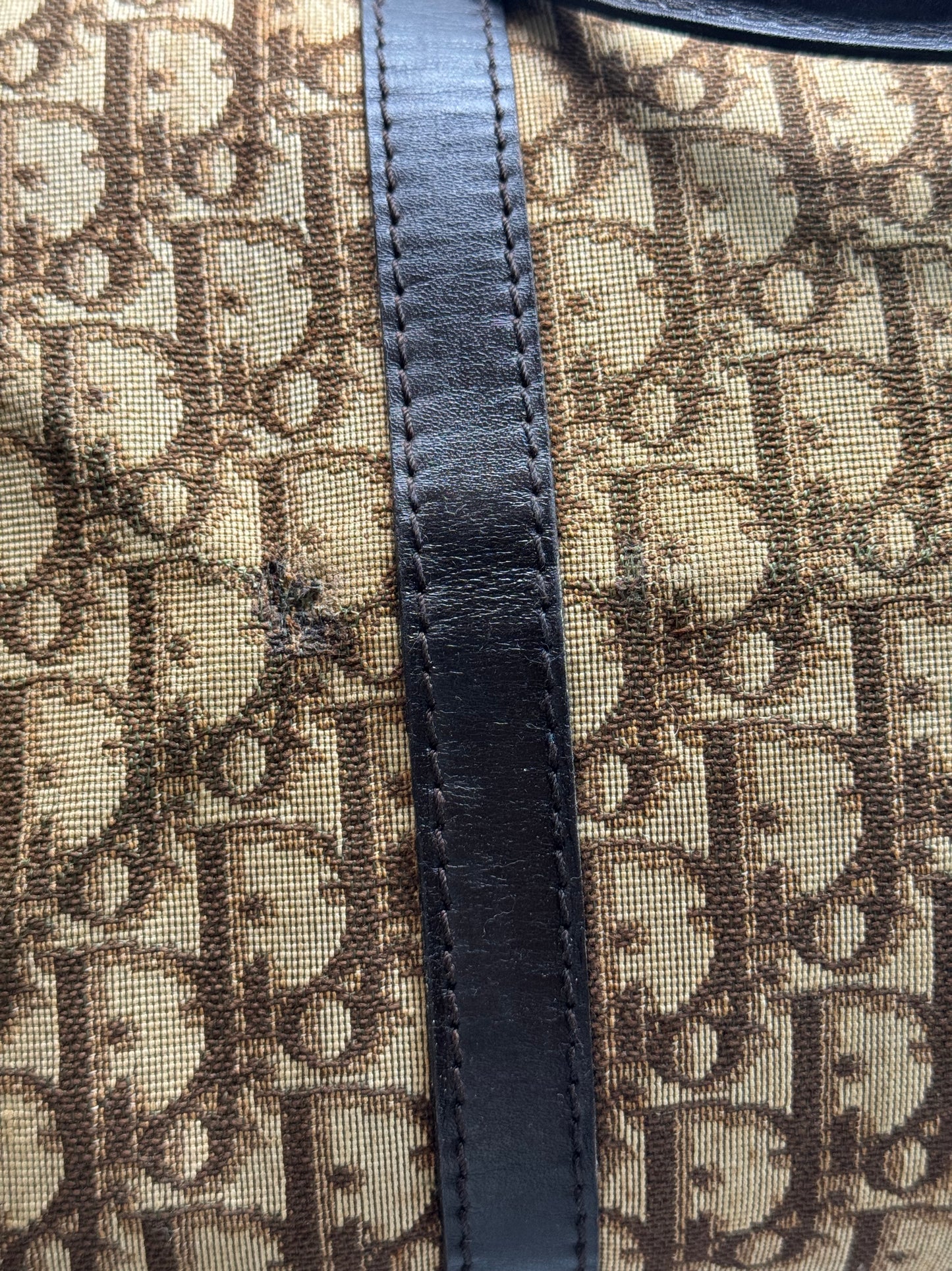 Authentic Christian Dior Brown Trotter Jacquard Cloth Boston 40 Travel Bag