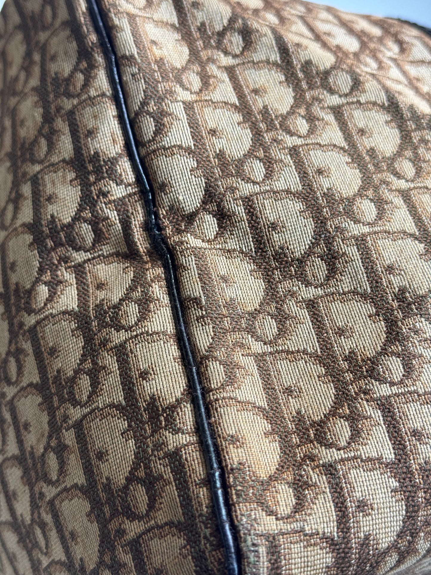Authentic Christian Dior Brown Trotter Jacquard Cloth Boston 40 Travel Bag