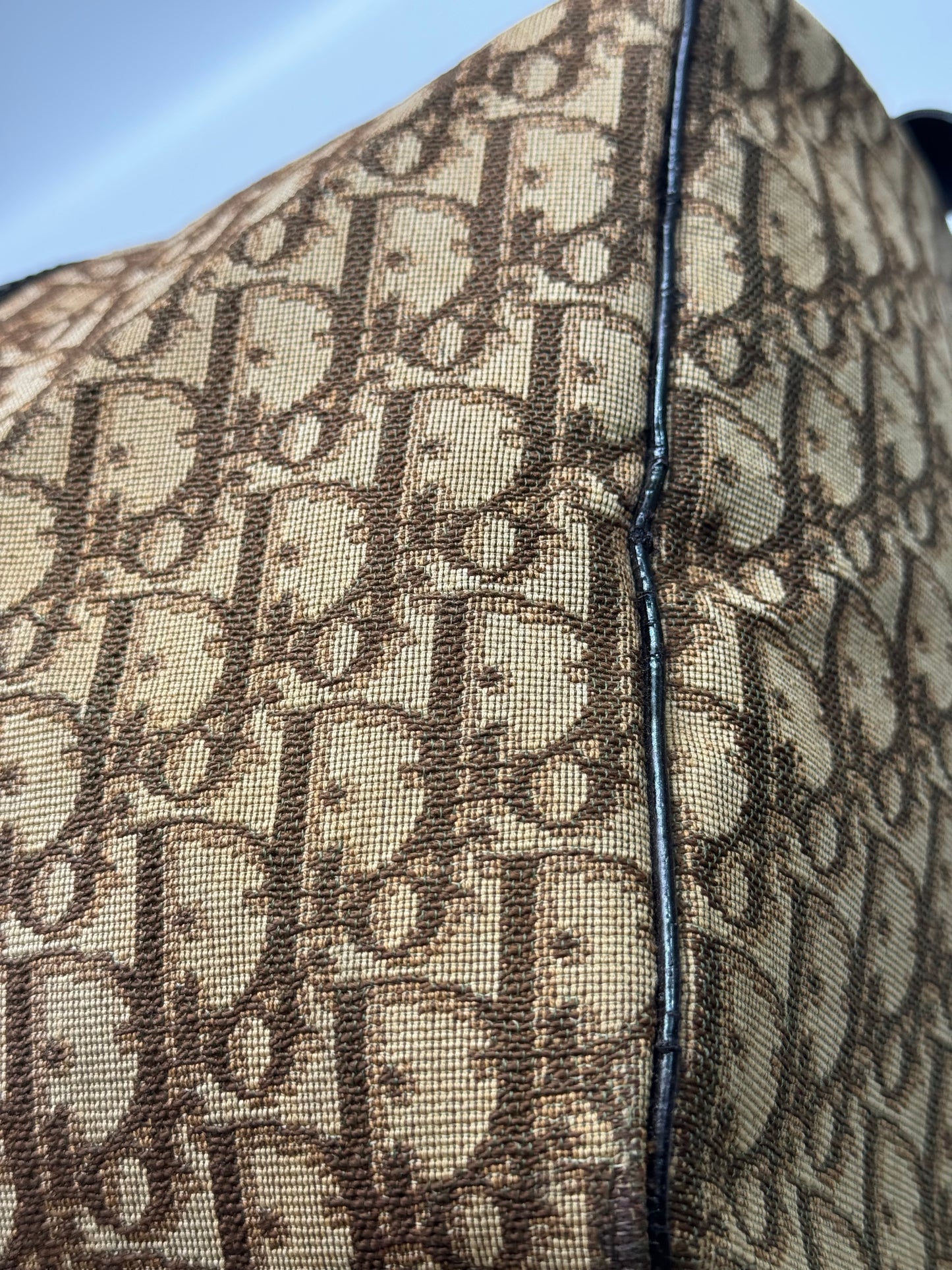 Authentic Christian Dior Brown Trotter Jacquard Cloth Boston 40 Travel Bag
