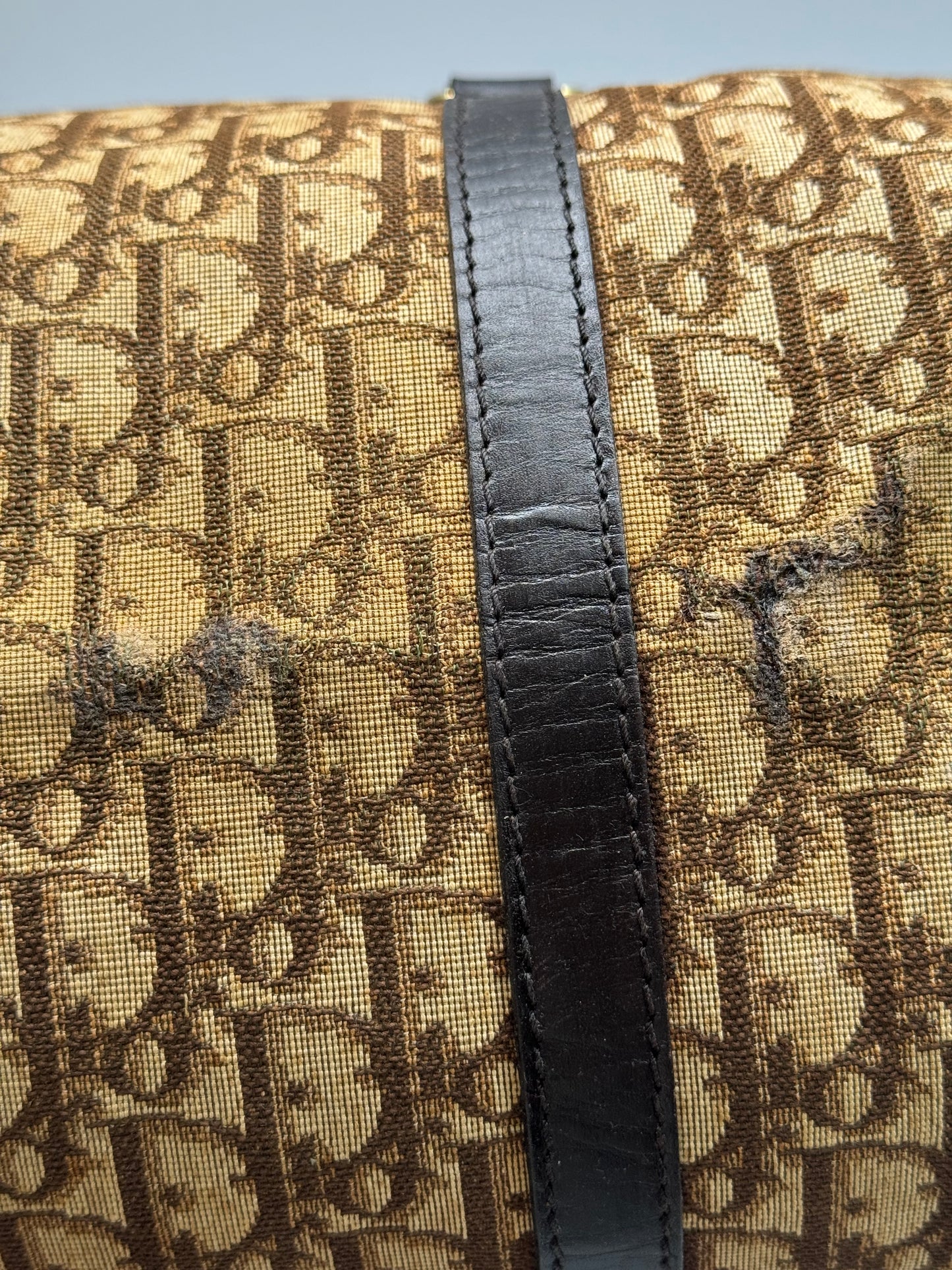 Authentic Christian Dior Brown Trotter Jacquard Cloth Boston 40 Travel Bag