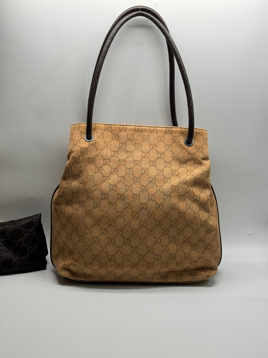 Authentic Gucci Brown GG Cloth Shoulder Bag