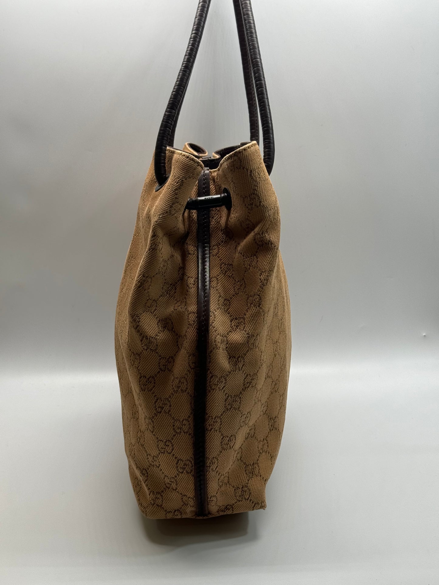 Authentic Gucci Brown GG Cloth Shoulder Bag