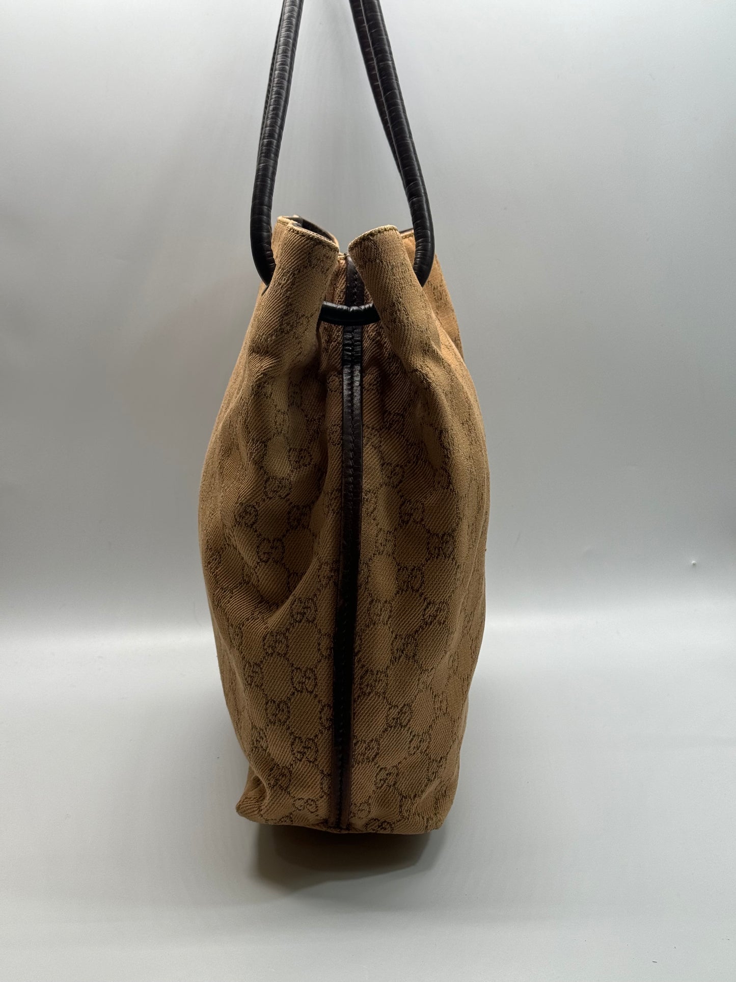 Authentic Gucci Brown GG Cloth Shoulder Bag