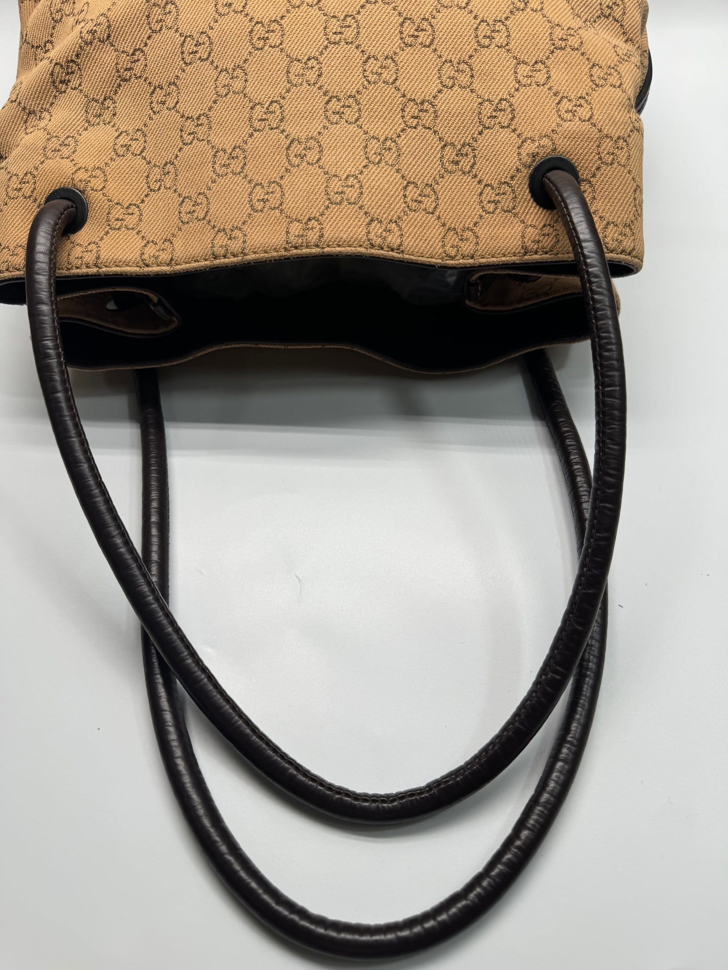 Authentic Gucci Brown GG Cloth Shoulder Bag