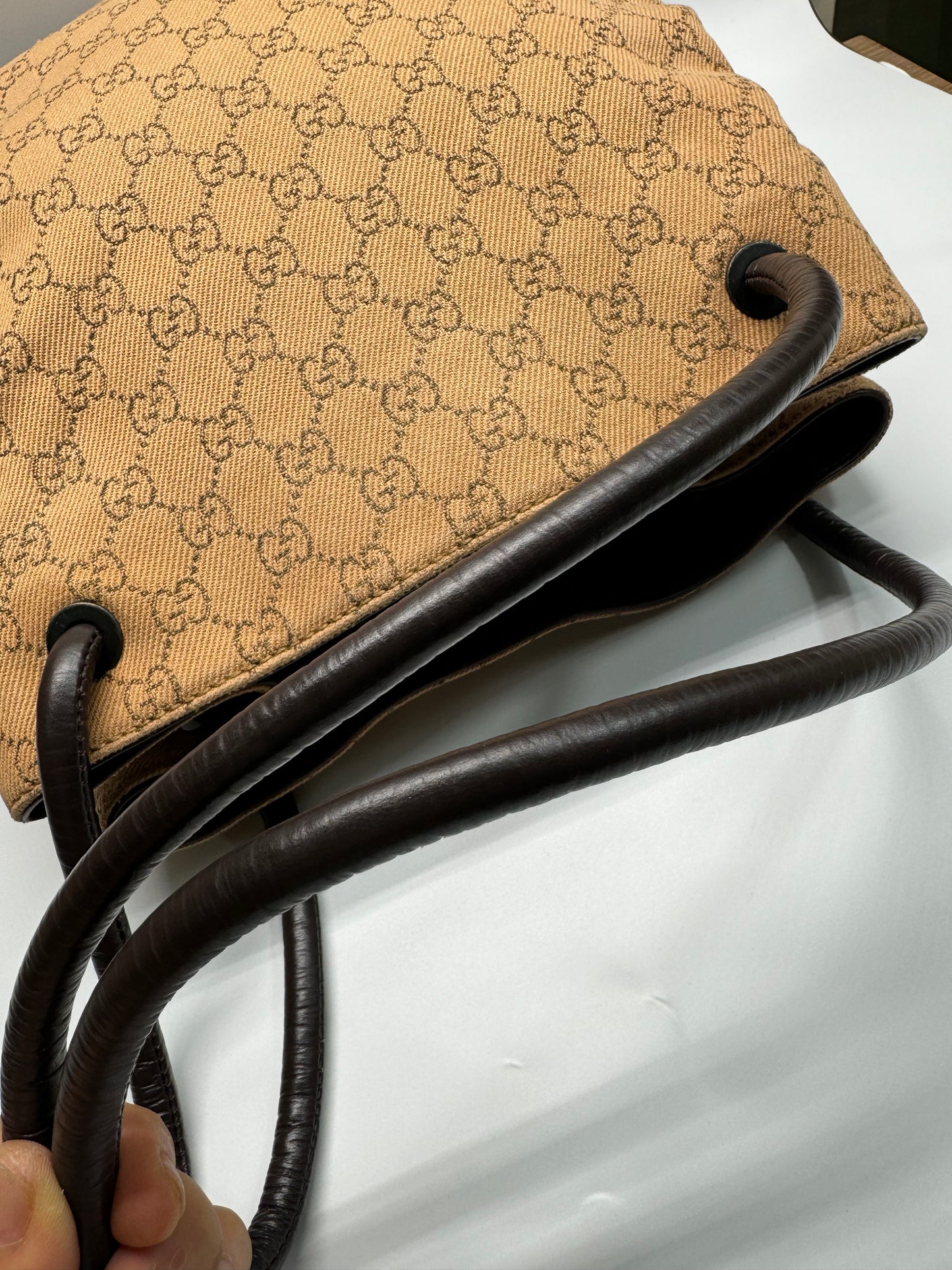 Authentic Gucci Brown GG Cloth Shoulder Bag