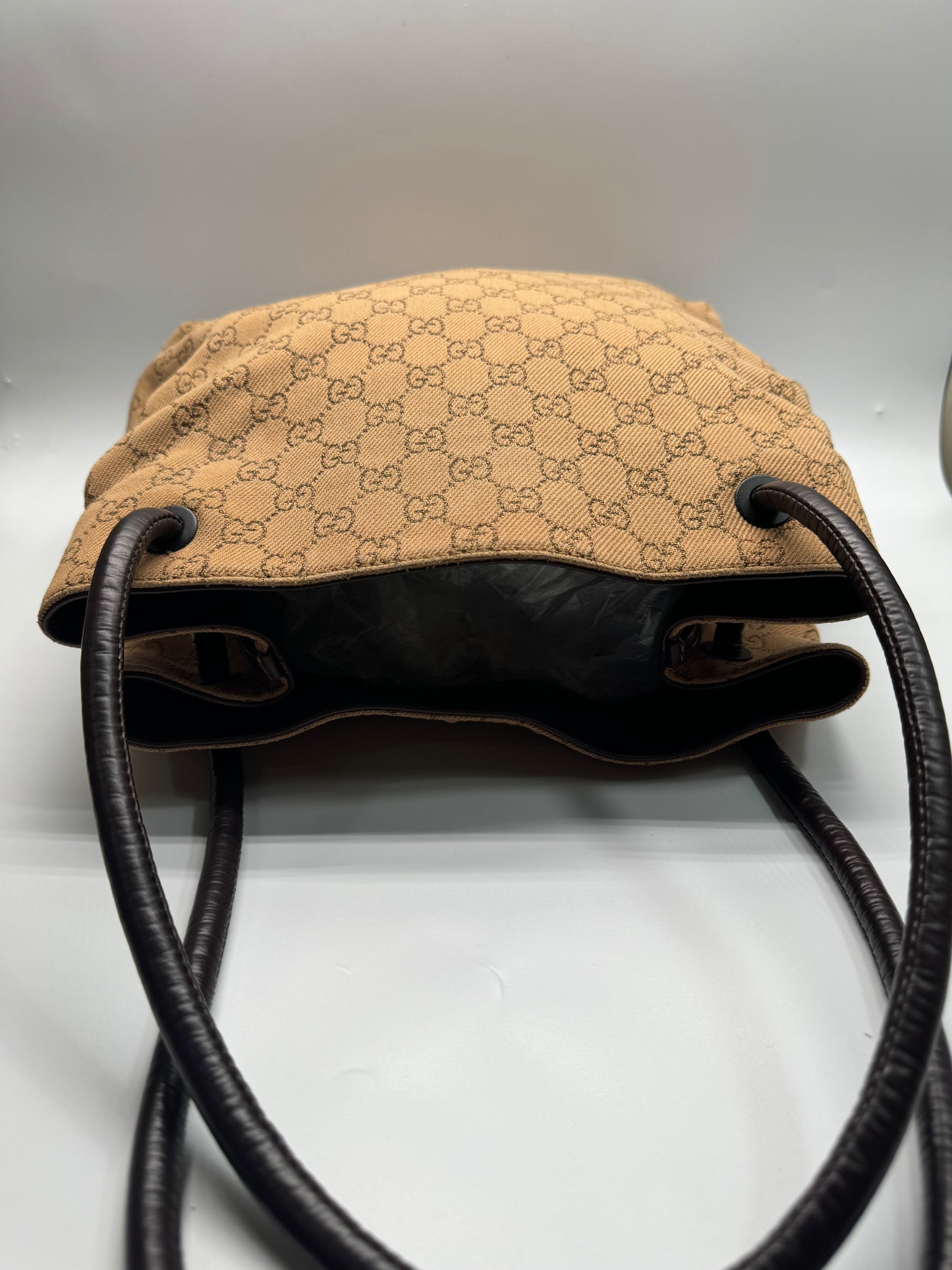 Authentic Gucci Brown GG Cloth Shoulder Bag