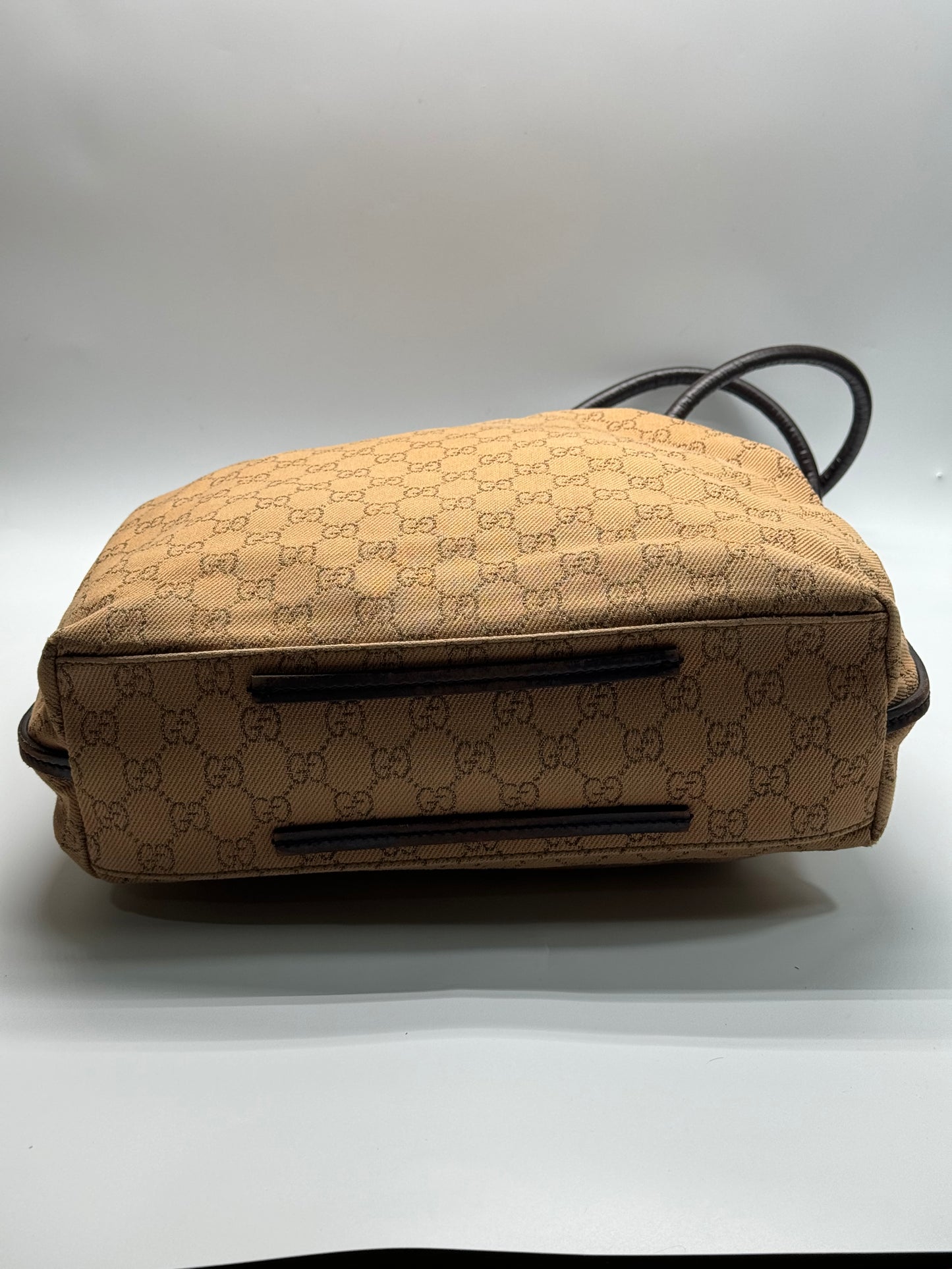 Authentic Gucci Brown GG Cloth Shoulder Bag
