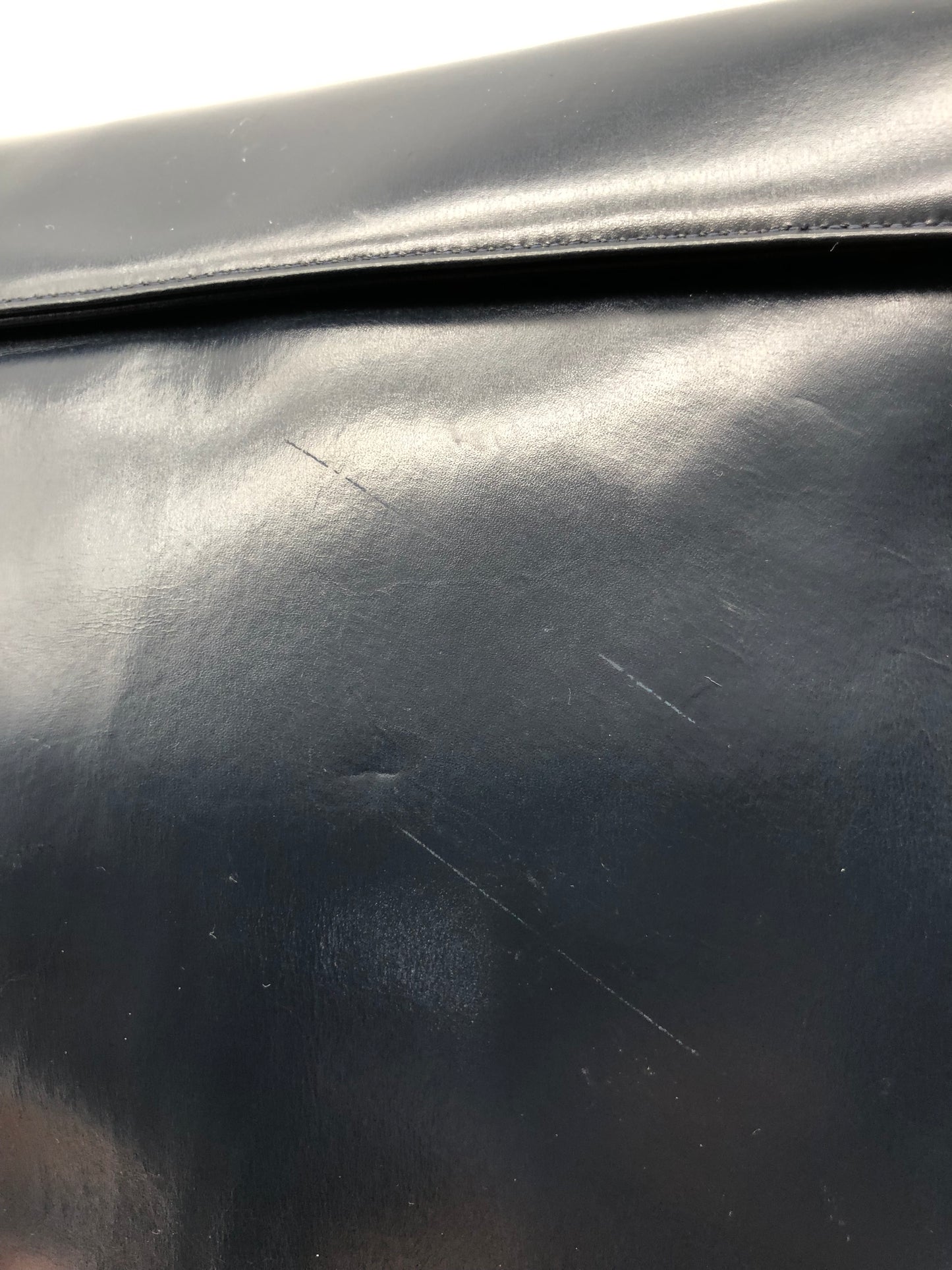 Authentic Christian Dior Vintage 1980s Navy Blue Leather & Trotter Large Clutch Shoulder Bag