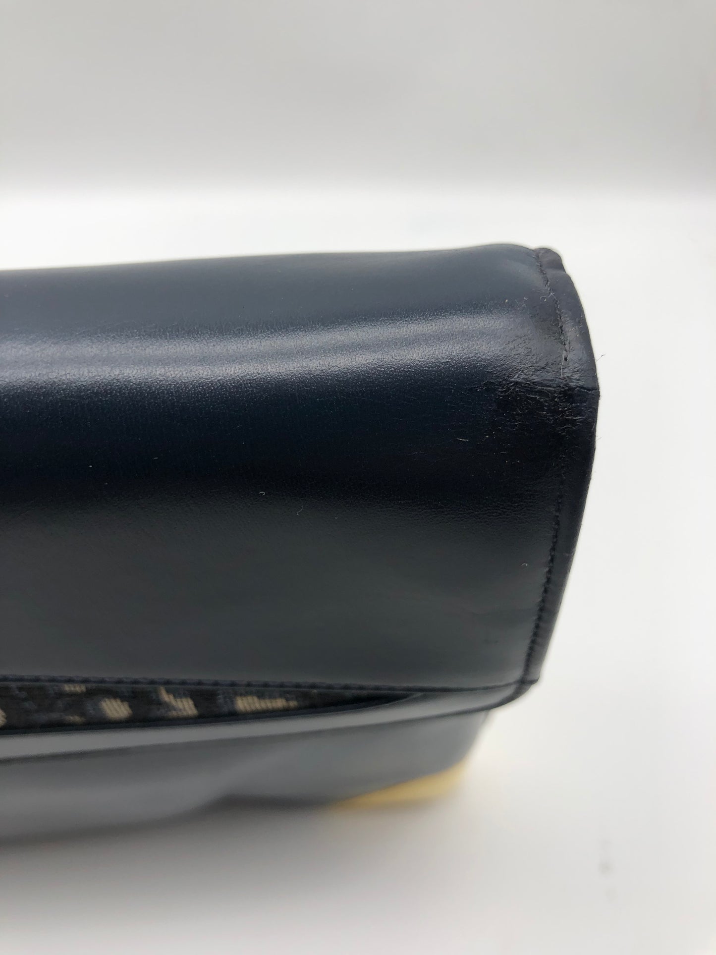Authentic Christian Dior Vintage 1980s Navy Blue Leather & Trotter Large Clutch Shoulder Bag