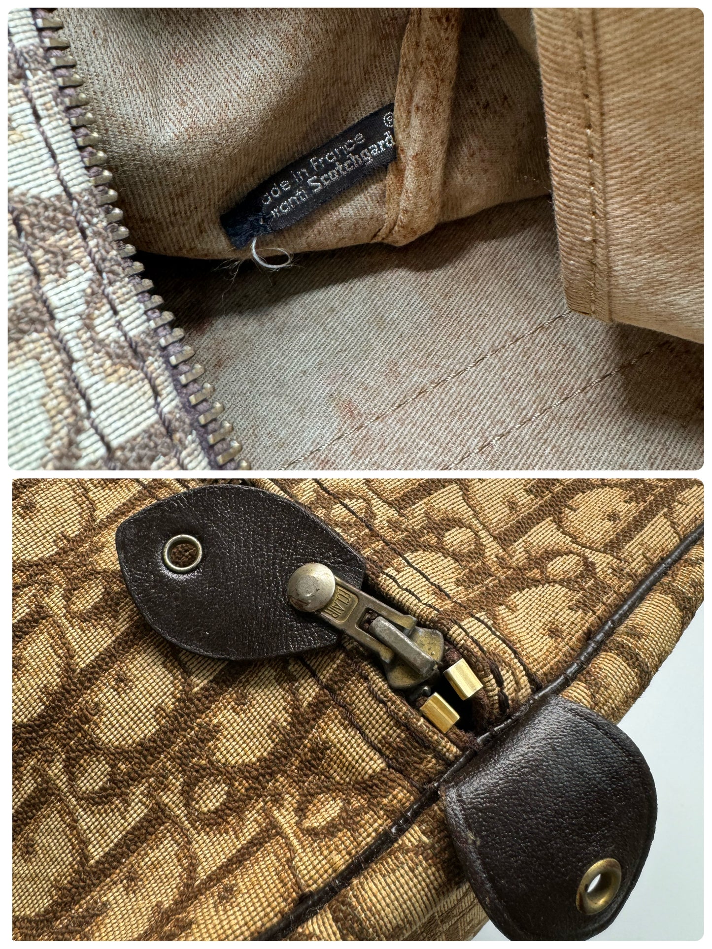 Authentic Christian Dior Brown Trotter Jacquard Cloth Boston 40 Travel Bag