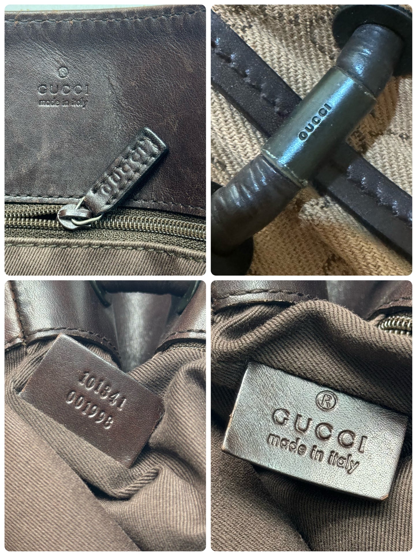 Authentic Gucci Brown GG Cloth Shoulder Bag