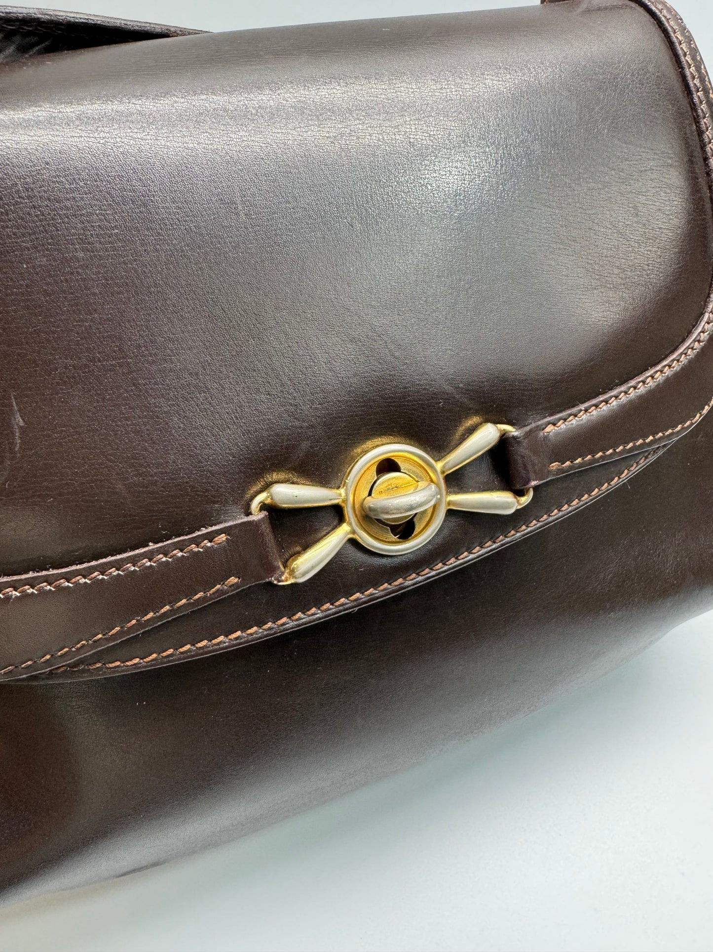 Authentic Gucci Vintage 1970s Dark Brown Leather Shoulder Bag