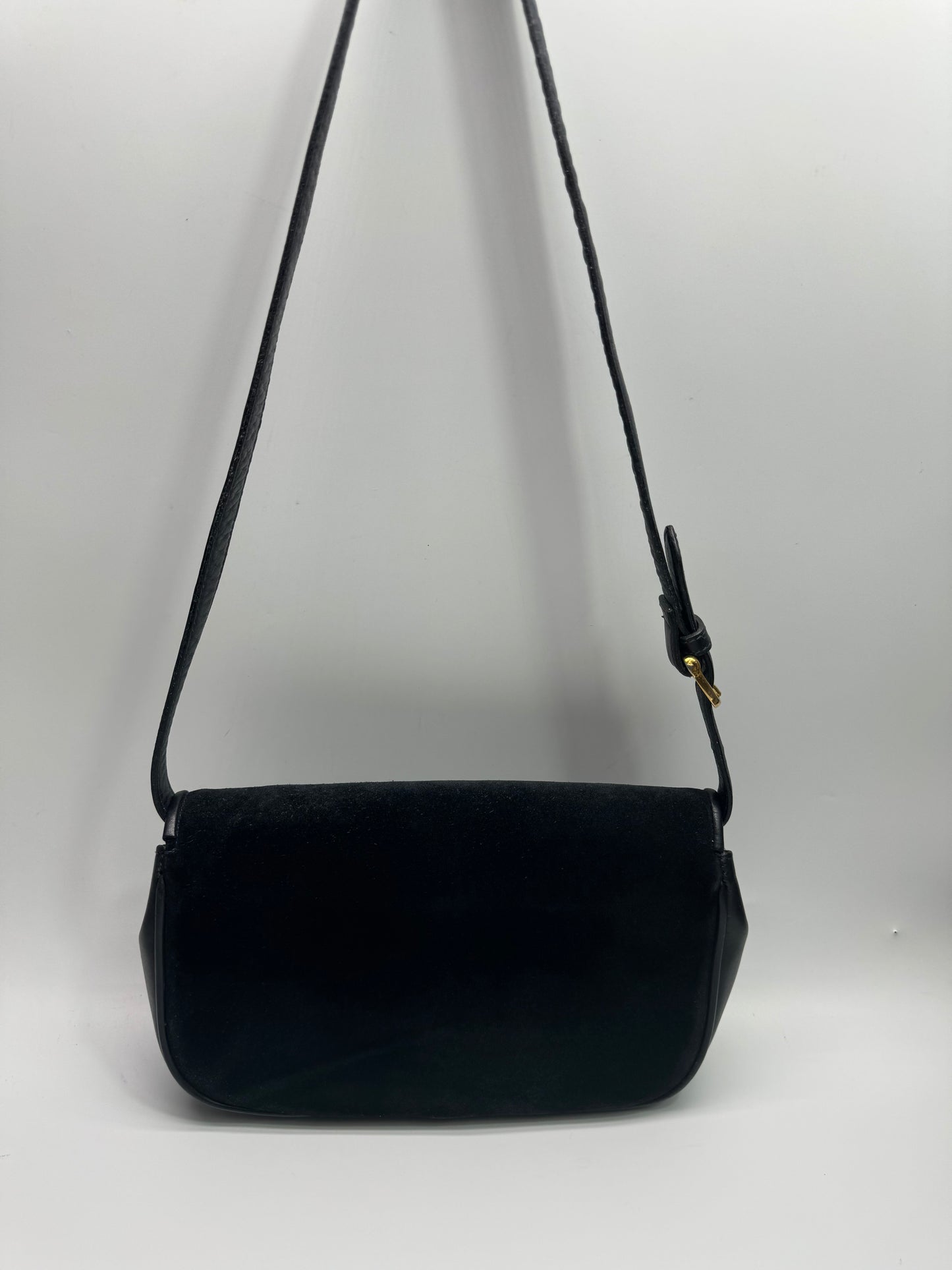 Authentic Celine Horse-bit Navy Blue Suede Shoulder Bag