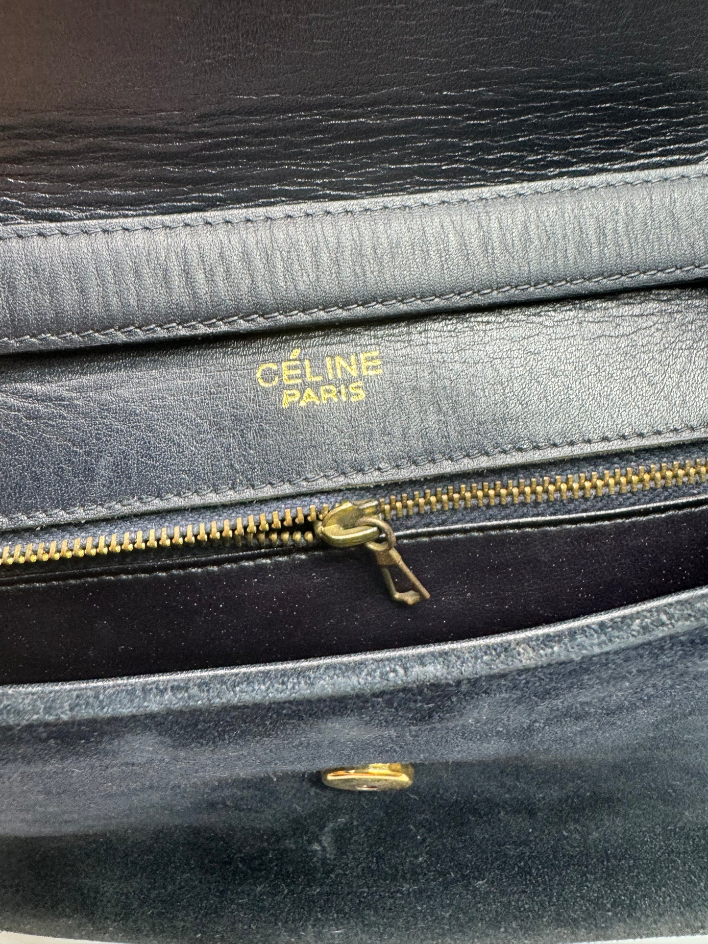 Authentic Celine Horse-bit Navy Blue Suede Shoulder Bag