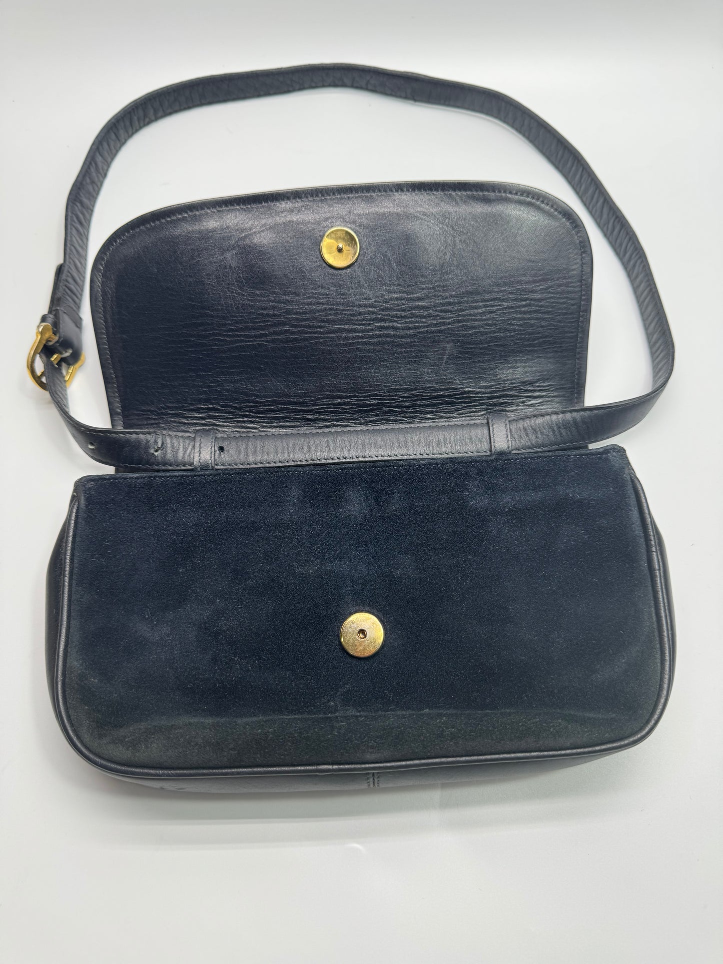 Authentic Celine Horse-bit Navy Blue Suede Shoulder Bag