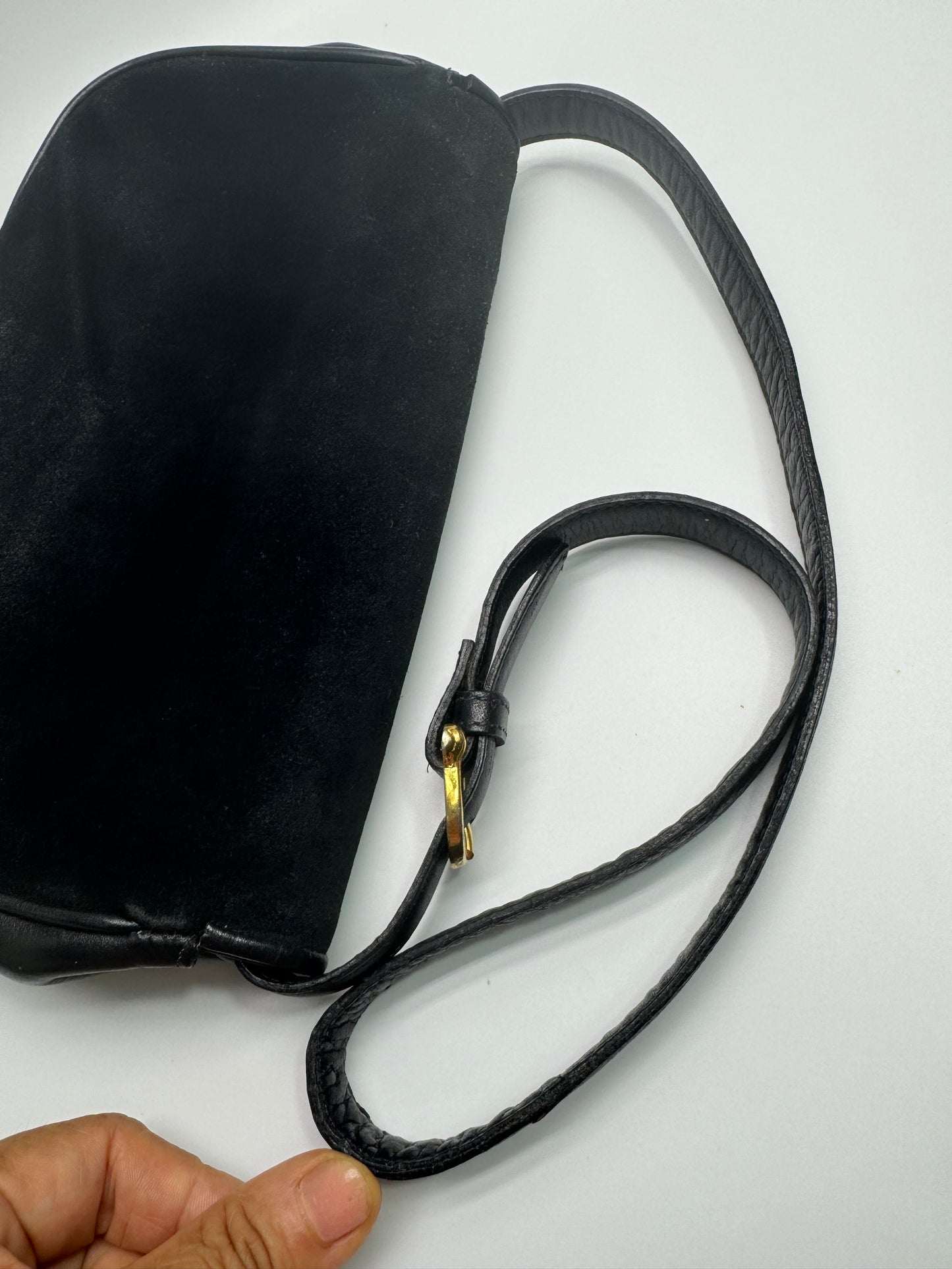 Authentic Celine Horse-bit Navy Blue Suede Shoulder Bag
