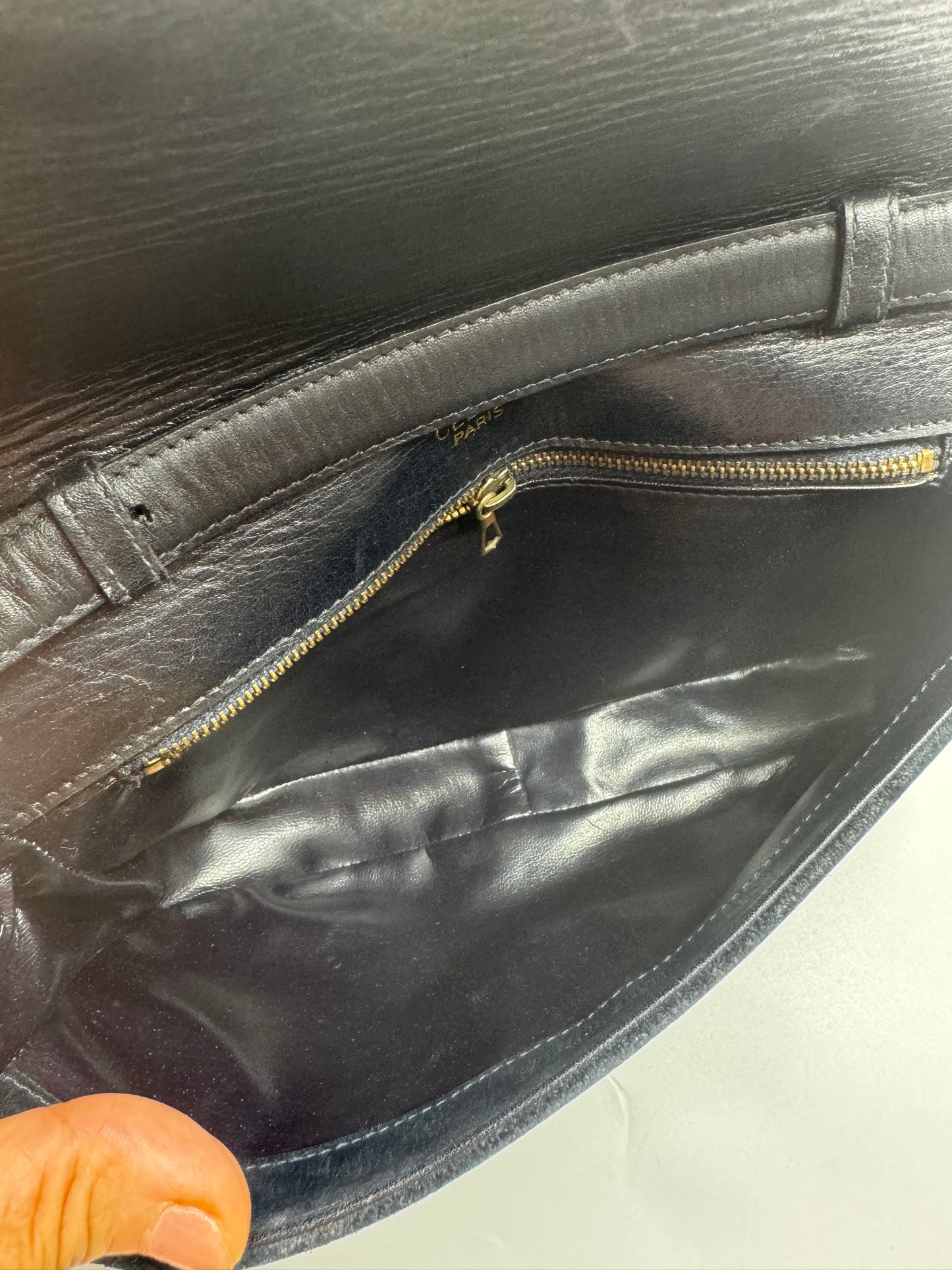 Authentic Celine Horse-bit Navy Blue Suede Shoulder Bag