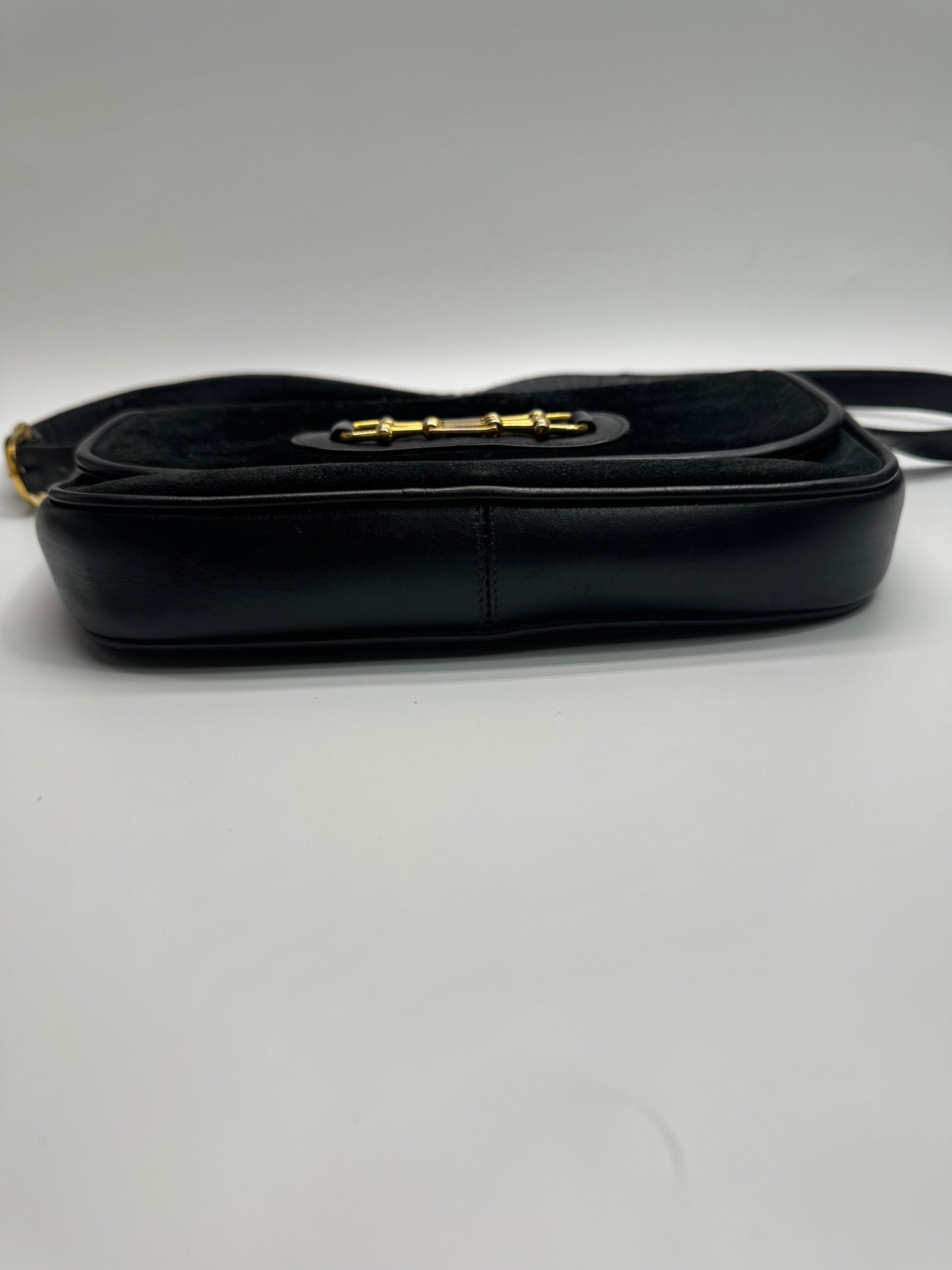 Authentic Celine Horse-bit Navy Blue Suede Shoulder Bag