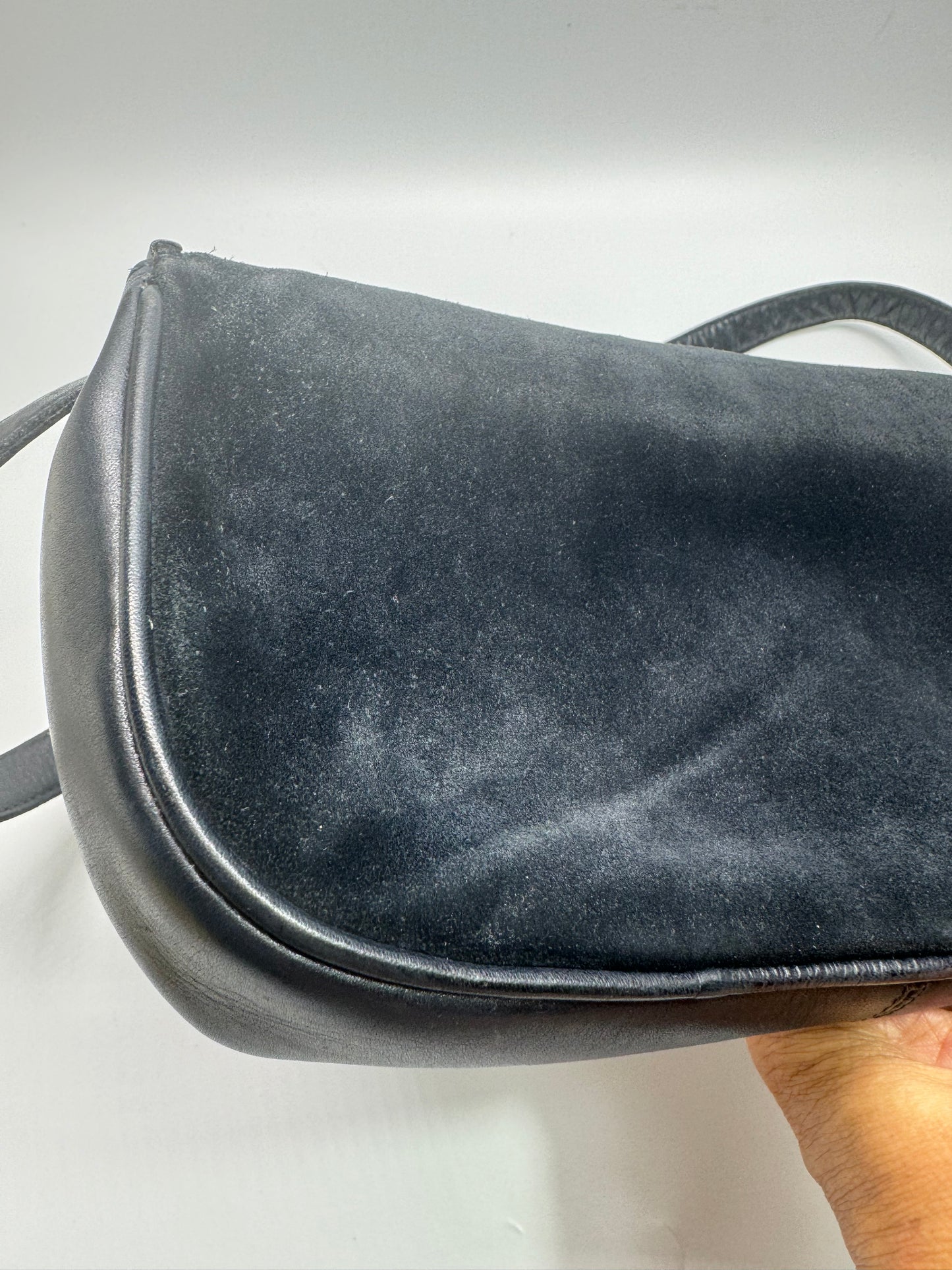 Authentic Celine Horse-bit Navy Blue Suede Shoulder Bag