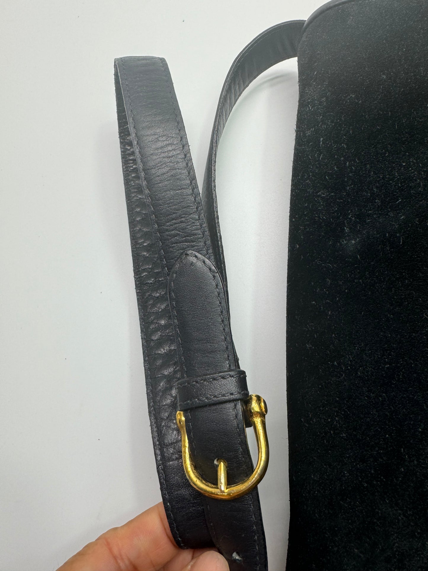 Authentic Celine Horse-bit Navy Blue Suede Shoulder Bag