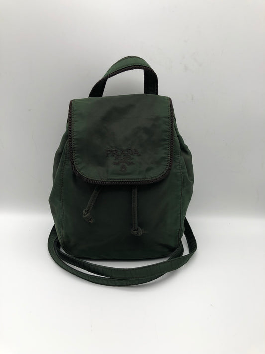 Authentic Prada Mini Backpack Brownish Green Nylon Embroidered Logo