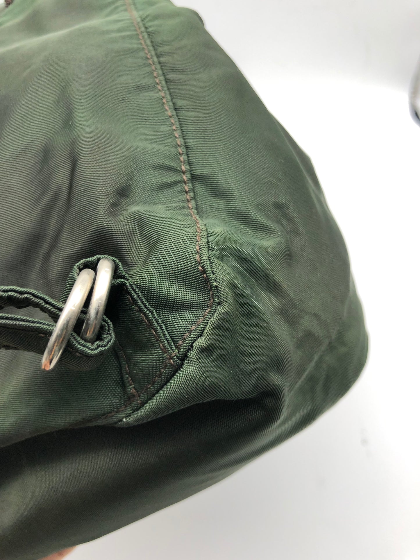 Authentic Prada Mini Backpack Brownish Green Nylon Embroidered Logo