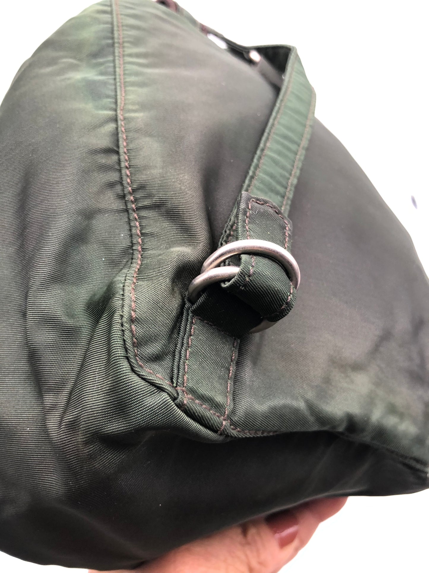 Authentic Prada Mini Backpack Brownish Green Nylon Embroidered Logo