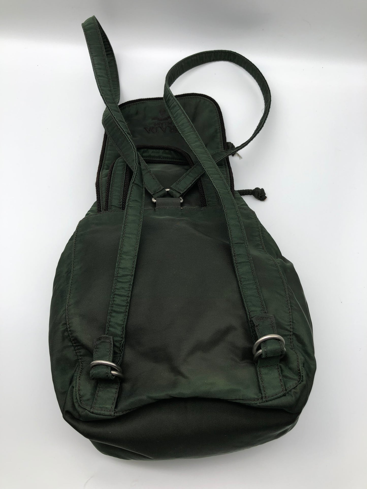 Authentic Prada Mini Backpack Brownish Green Nylon Embroidered Logo