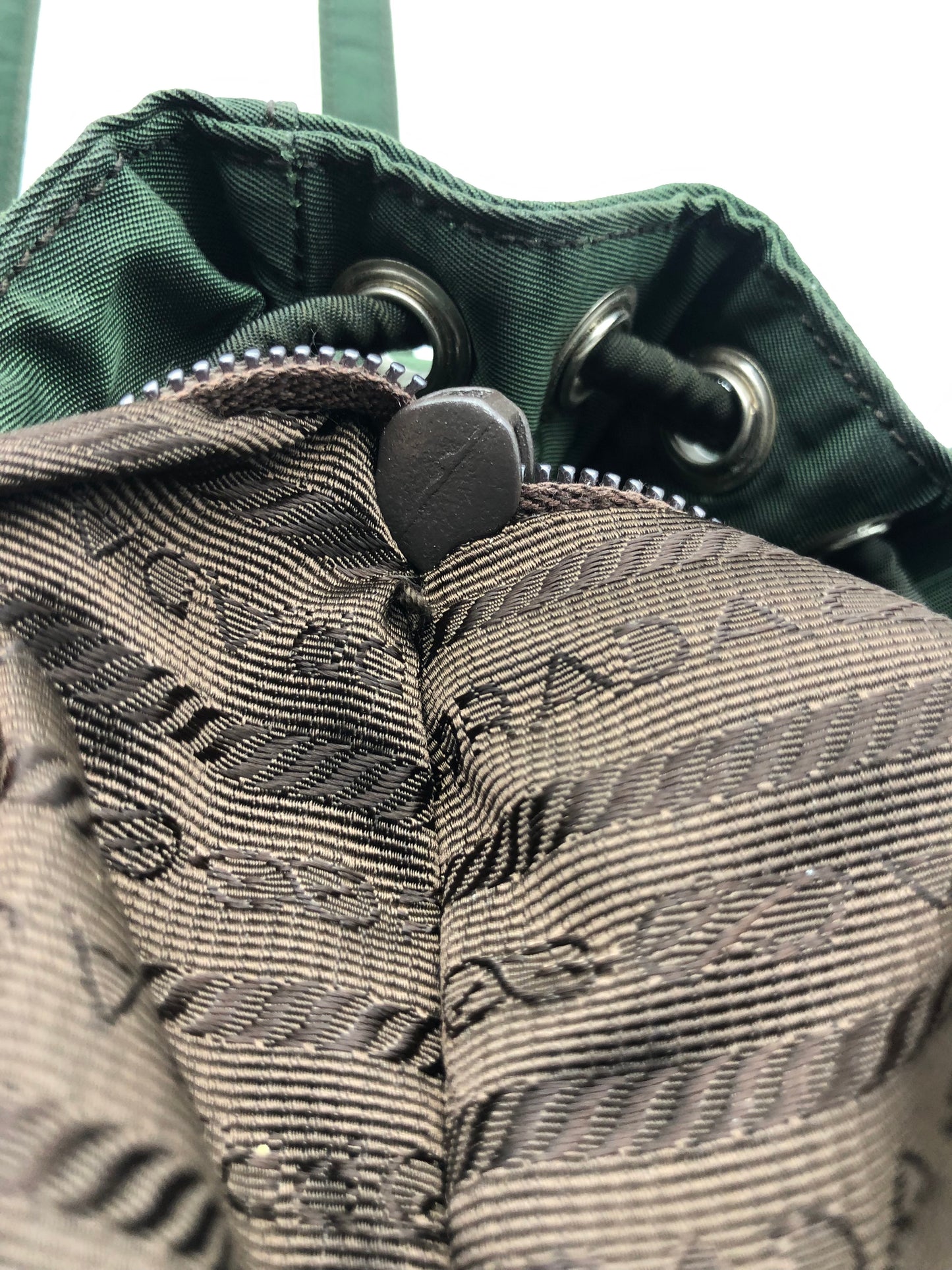 Authentic Prada Mini Backpack Brownish Green Nylon Embroidered Logo