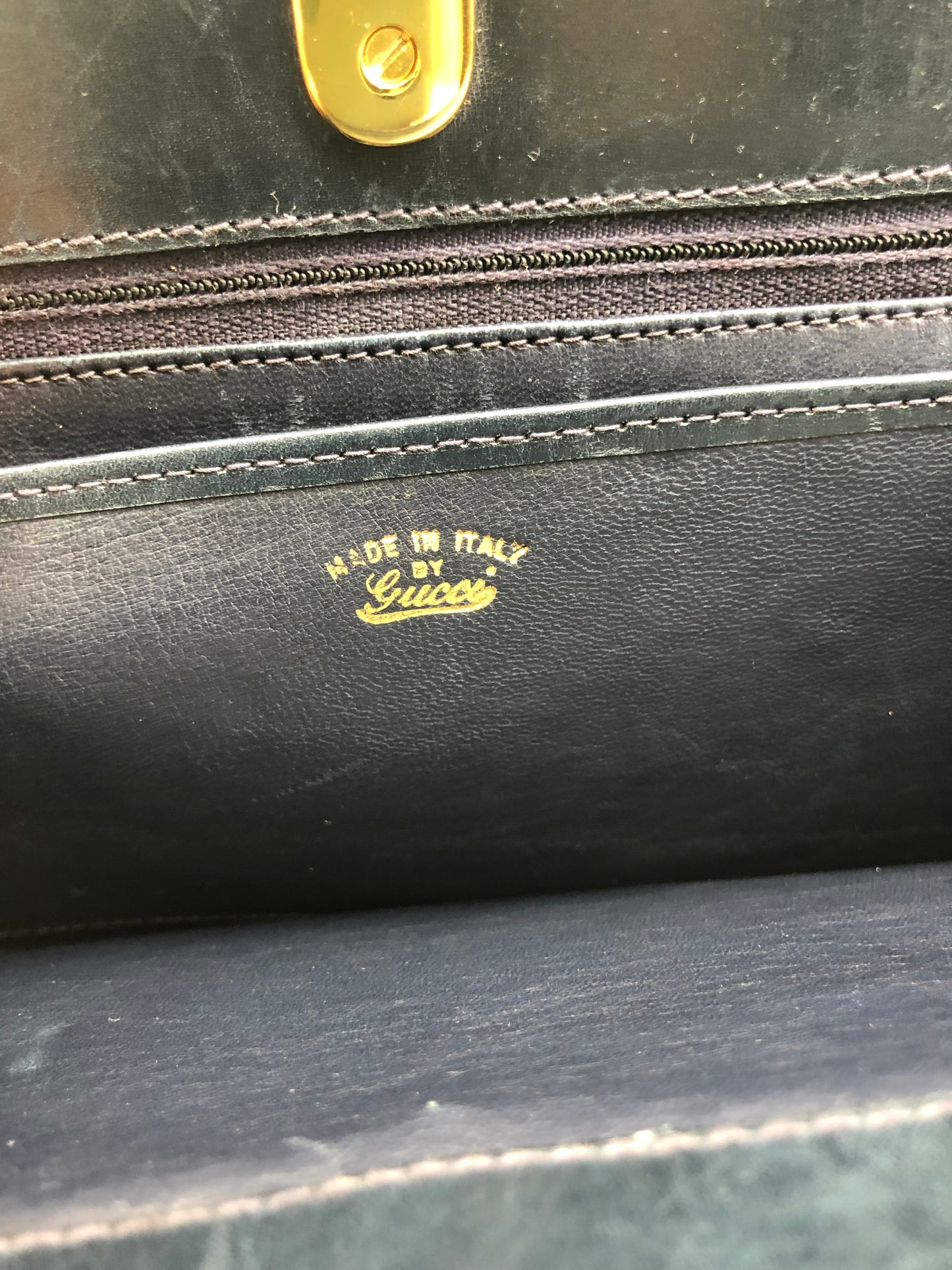 Authentic GUCCI Vintage Navy Blue Monogram Coated Canvas Clutch Added Strap Shoulder Bag