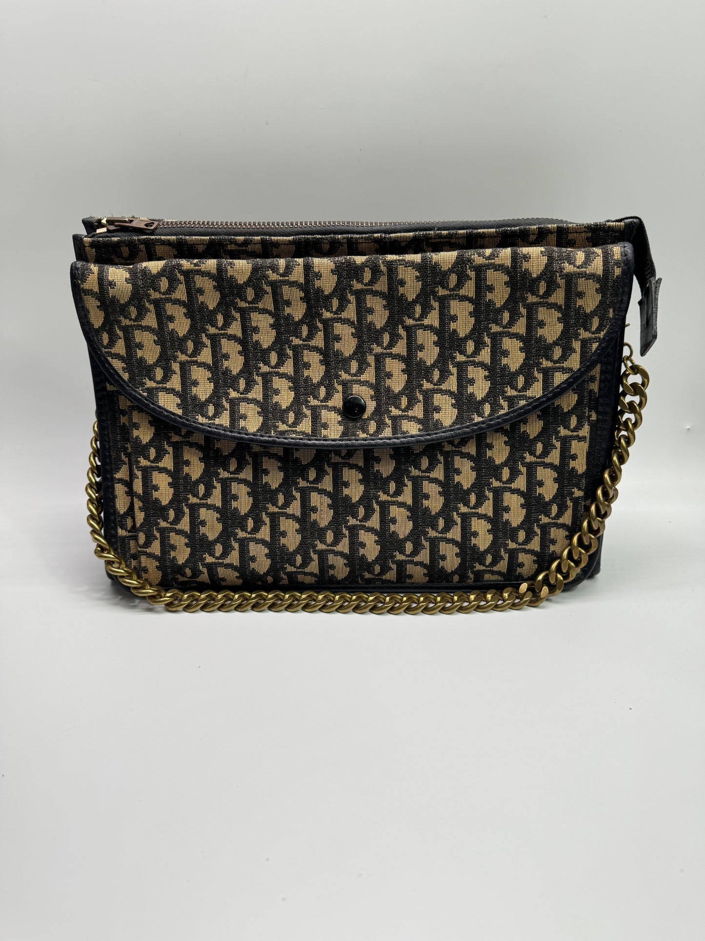 Authentic Christian Dior Black Trotter Jacquard Cloth Clutch