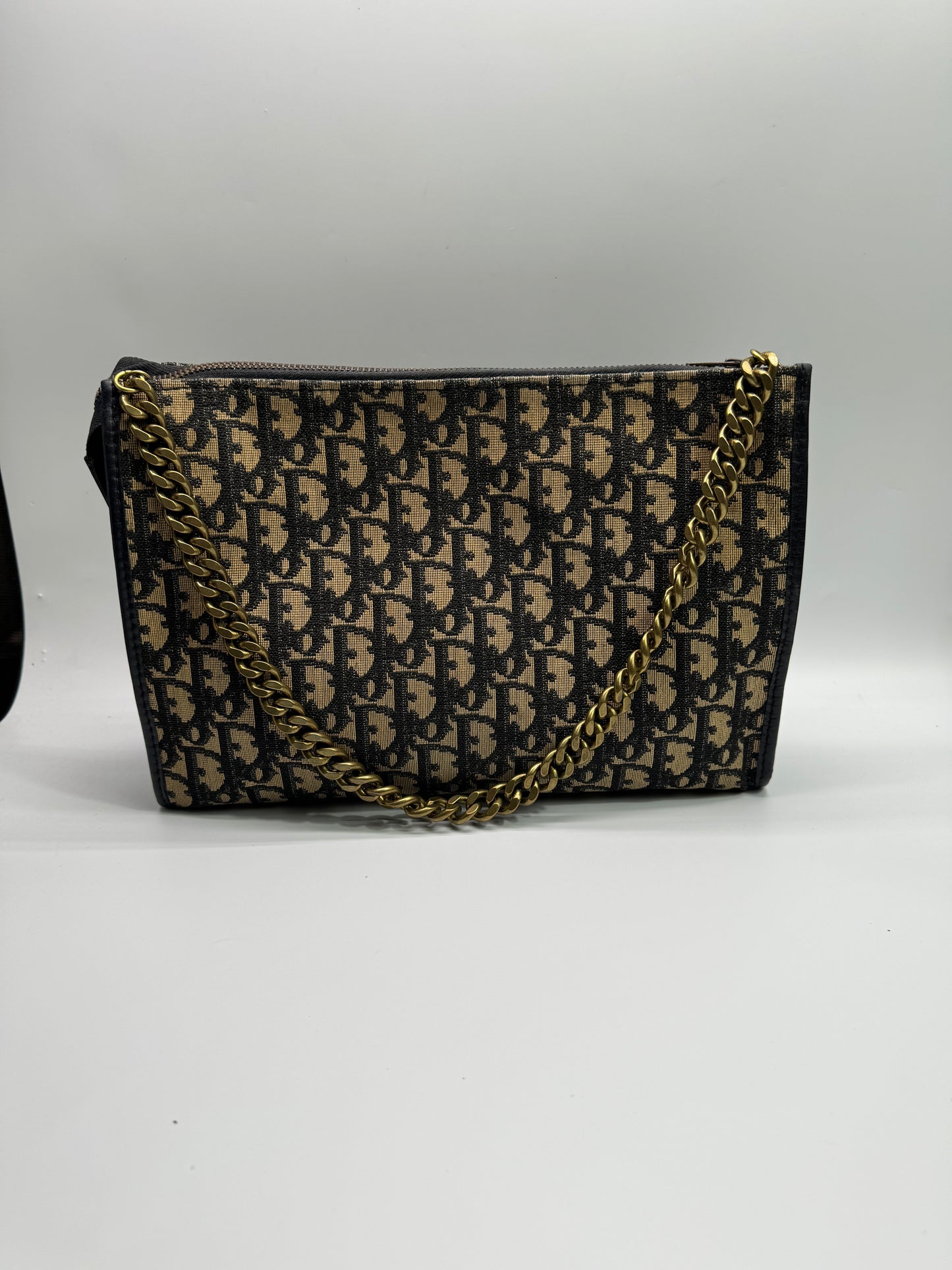 Authentic Christian Dior Black Trotter Jacquard Cloth Clutch