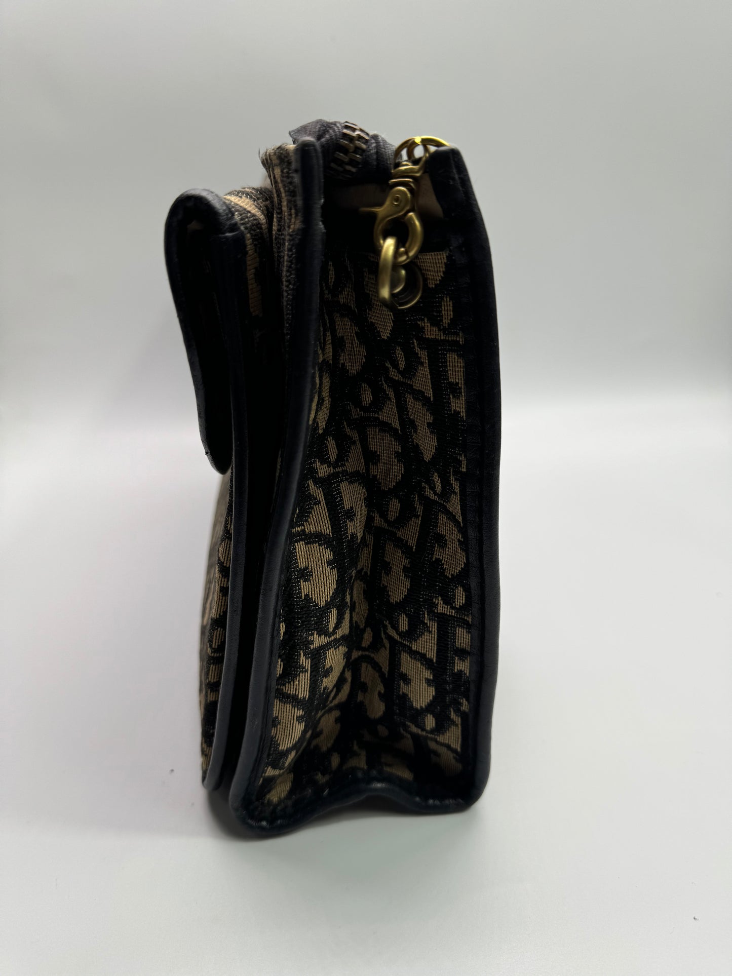 Authentic Christian Dior Black Trotter Jacquard Cloth Clutch