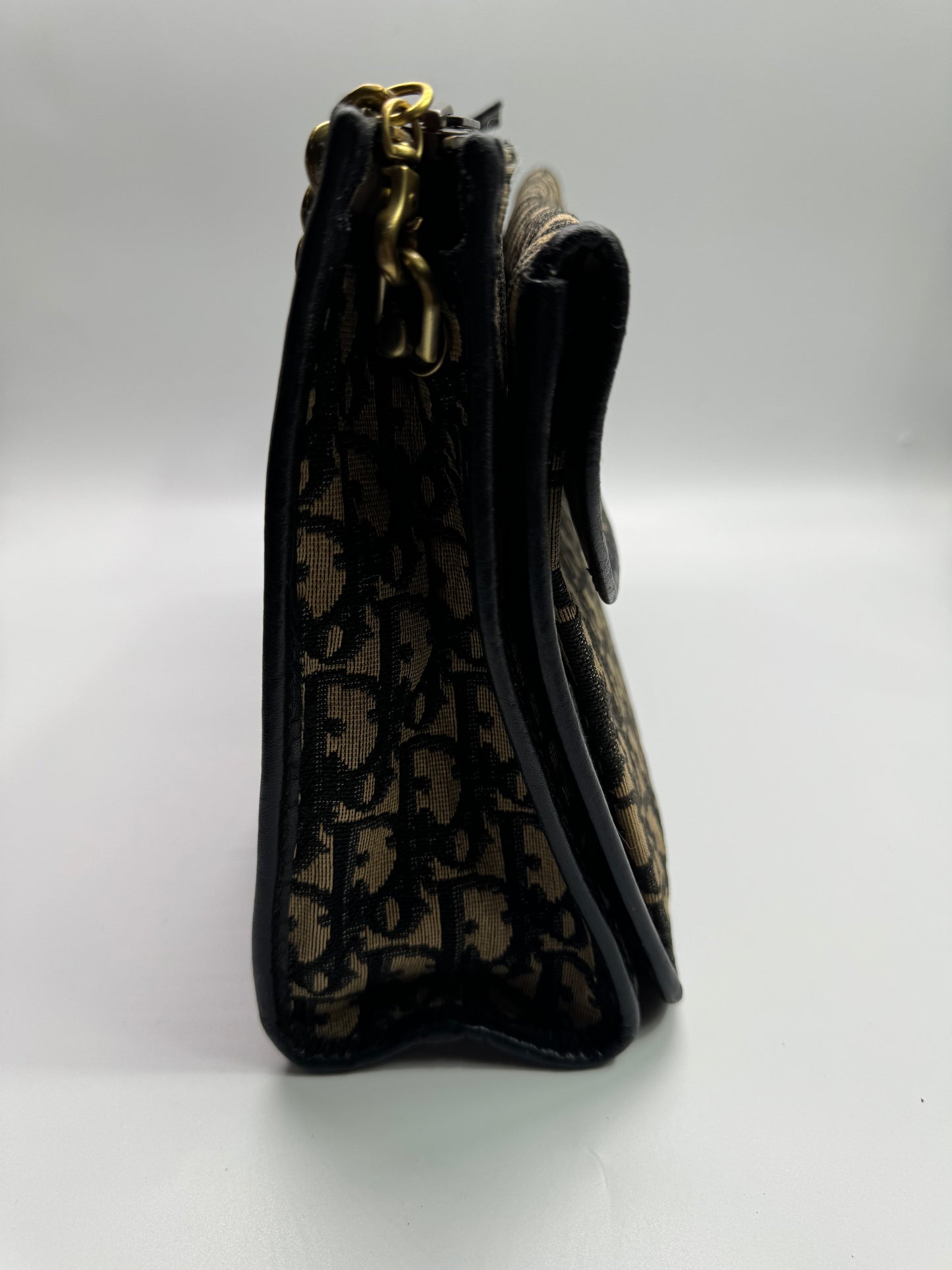 Authentic Christian Dior Black Trotter Jacquard Cloth Clutch